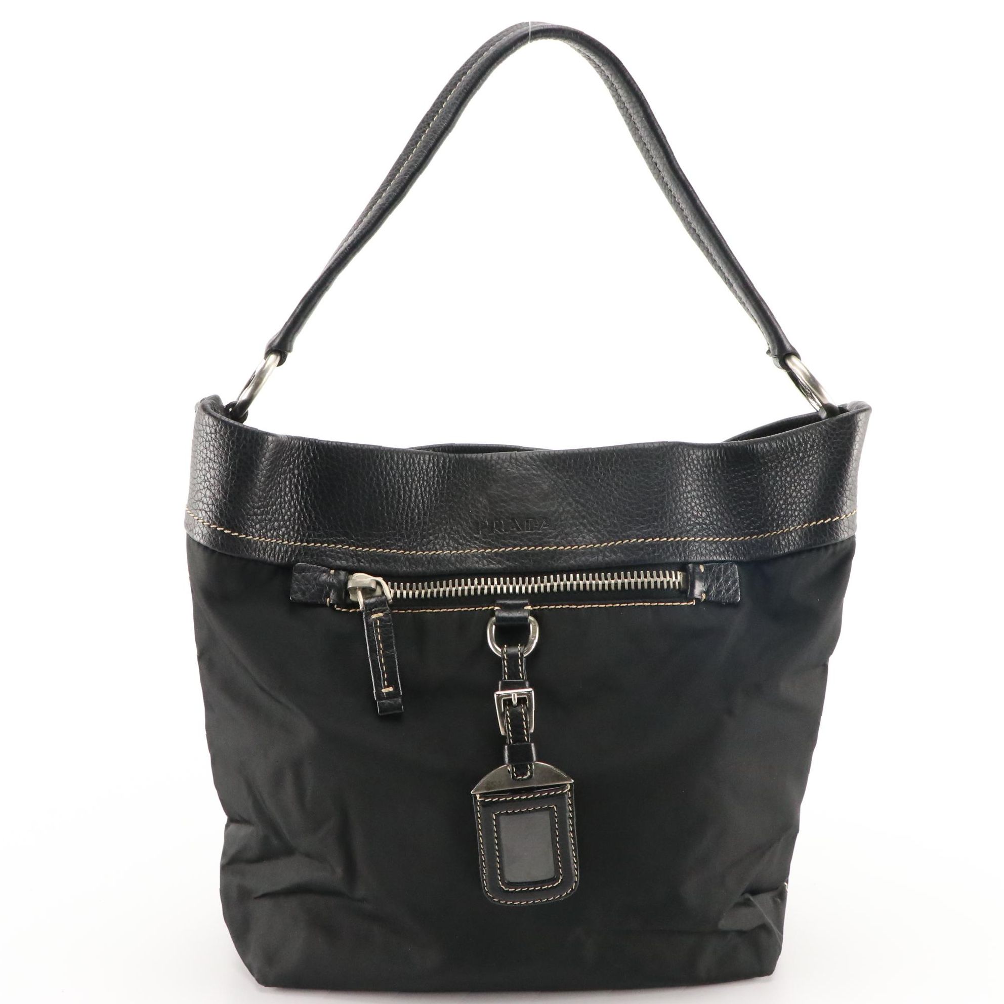 Prada Shoulder Bag in Nylon with Grained Leather Trim