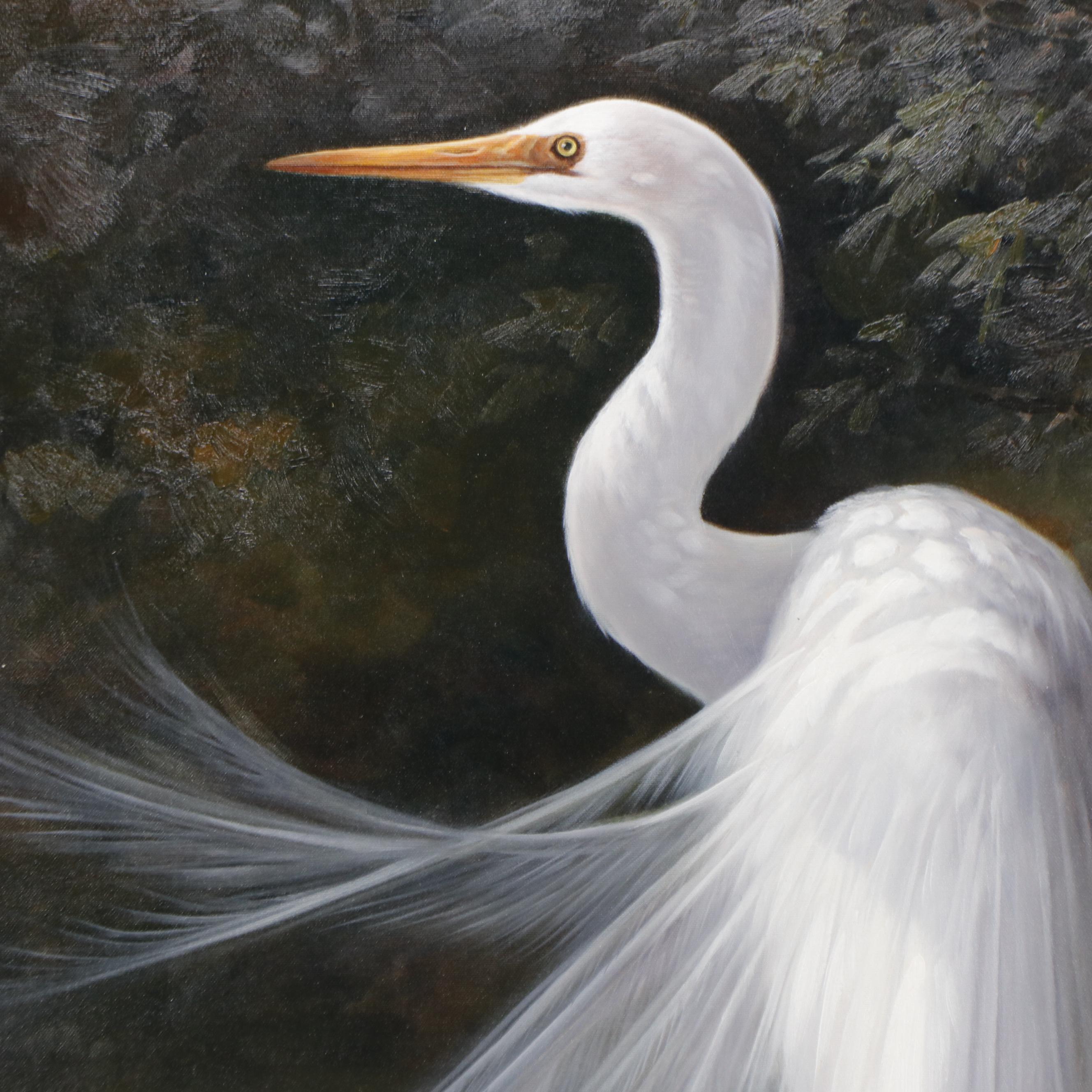 MP Elliott Oil Painting of a White Egret, 21st Century