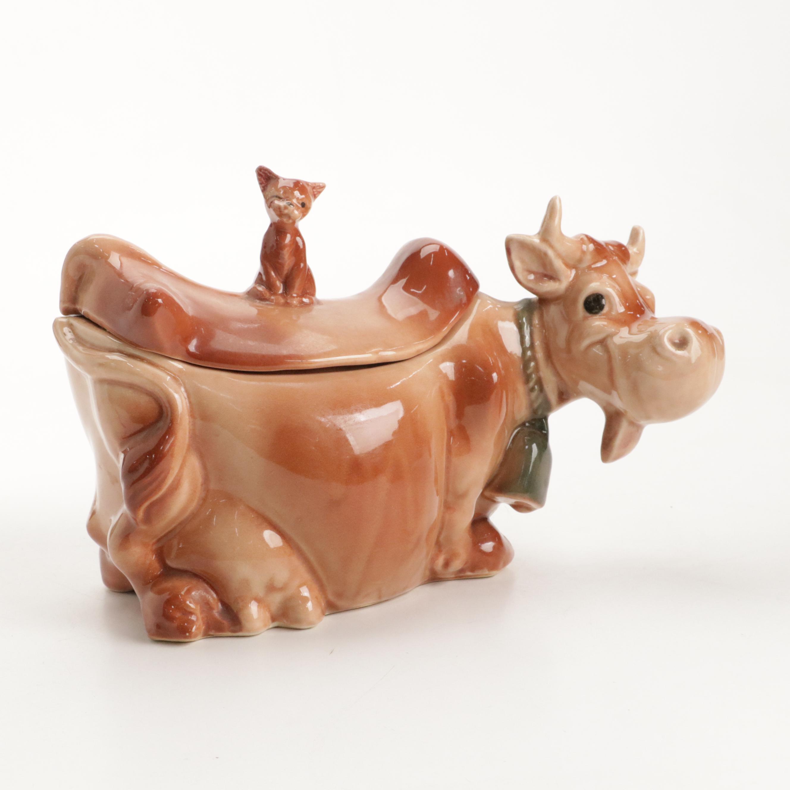 Brush McCoy Ceramic Cow and Fitz and Floyd Pig Shaped Cookie Jars