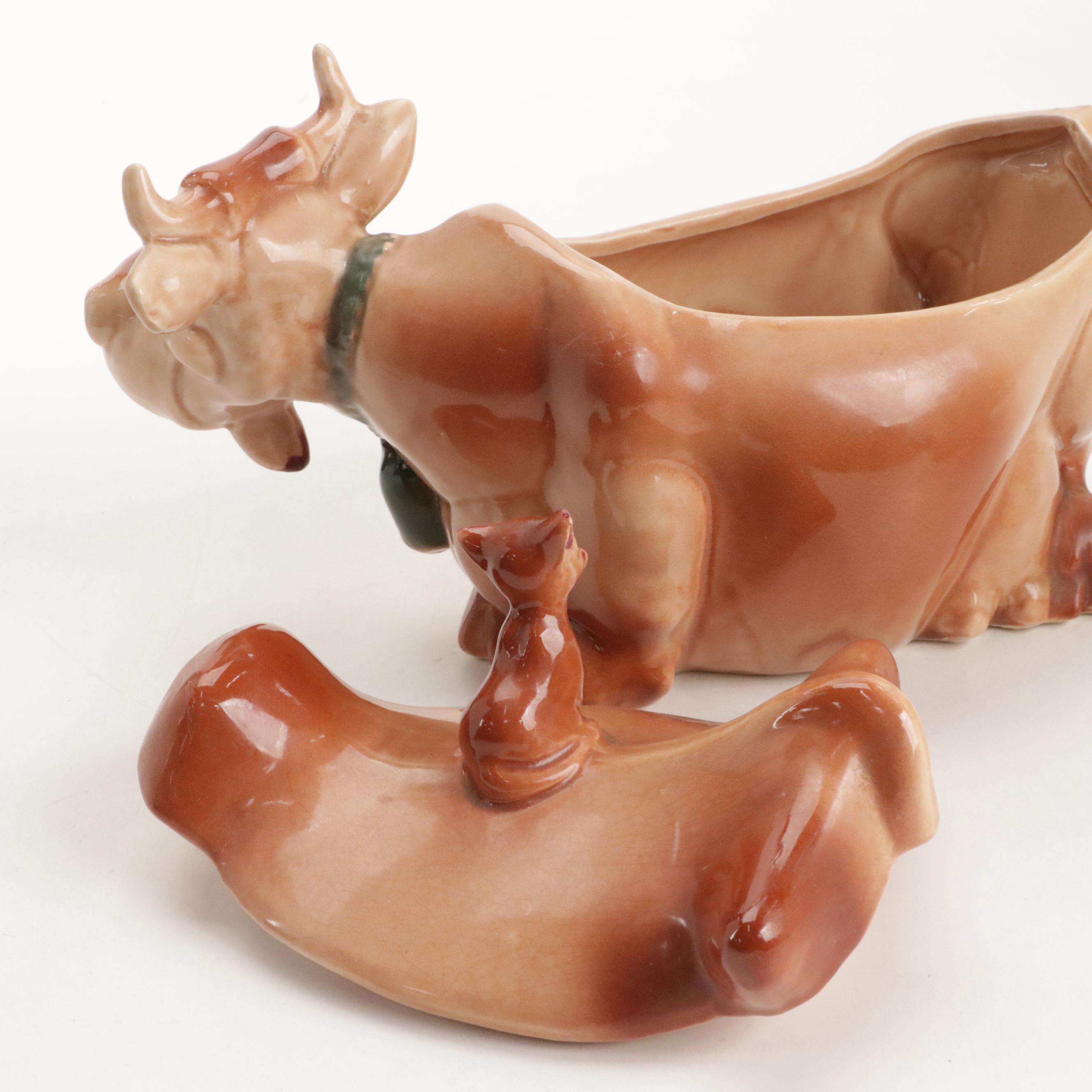 Brush McCoy Ceramic Cow and Fitz and Floyd Pig Shaped Cookie Jars