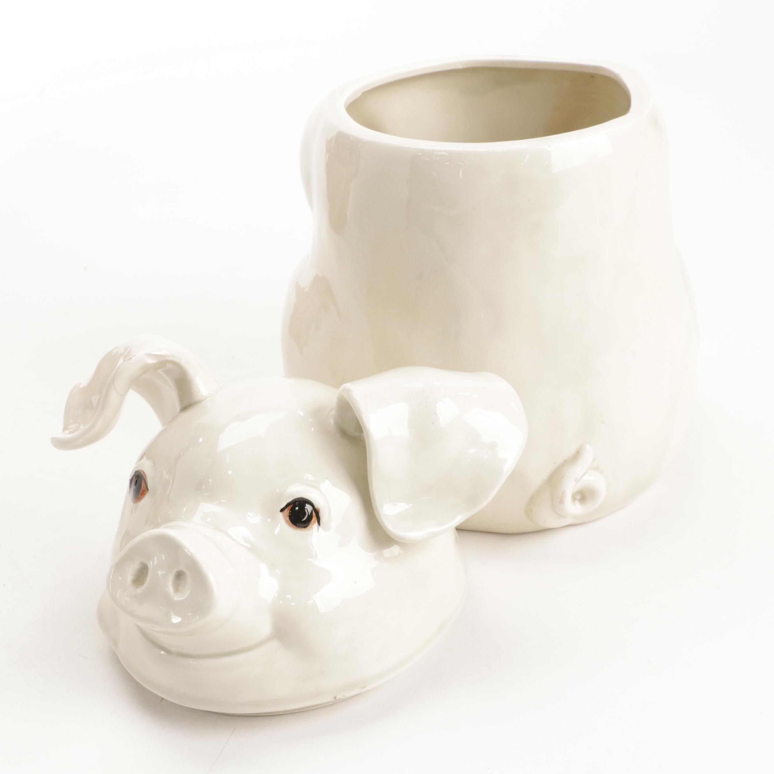 Brush McCoy Ceramic Cow and Fitz and Floyd Pig Shaped Cookie Jars