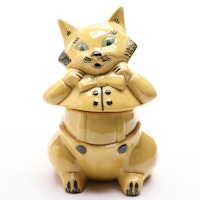 Ceramic Dapper Cat Shaped Cookie Jar, Mid-20th Century