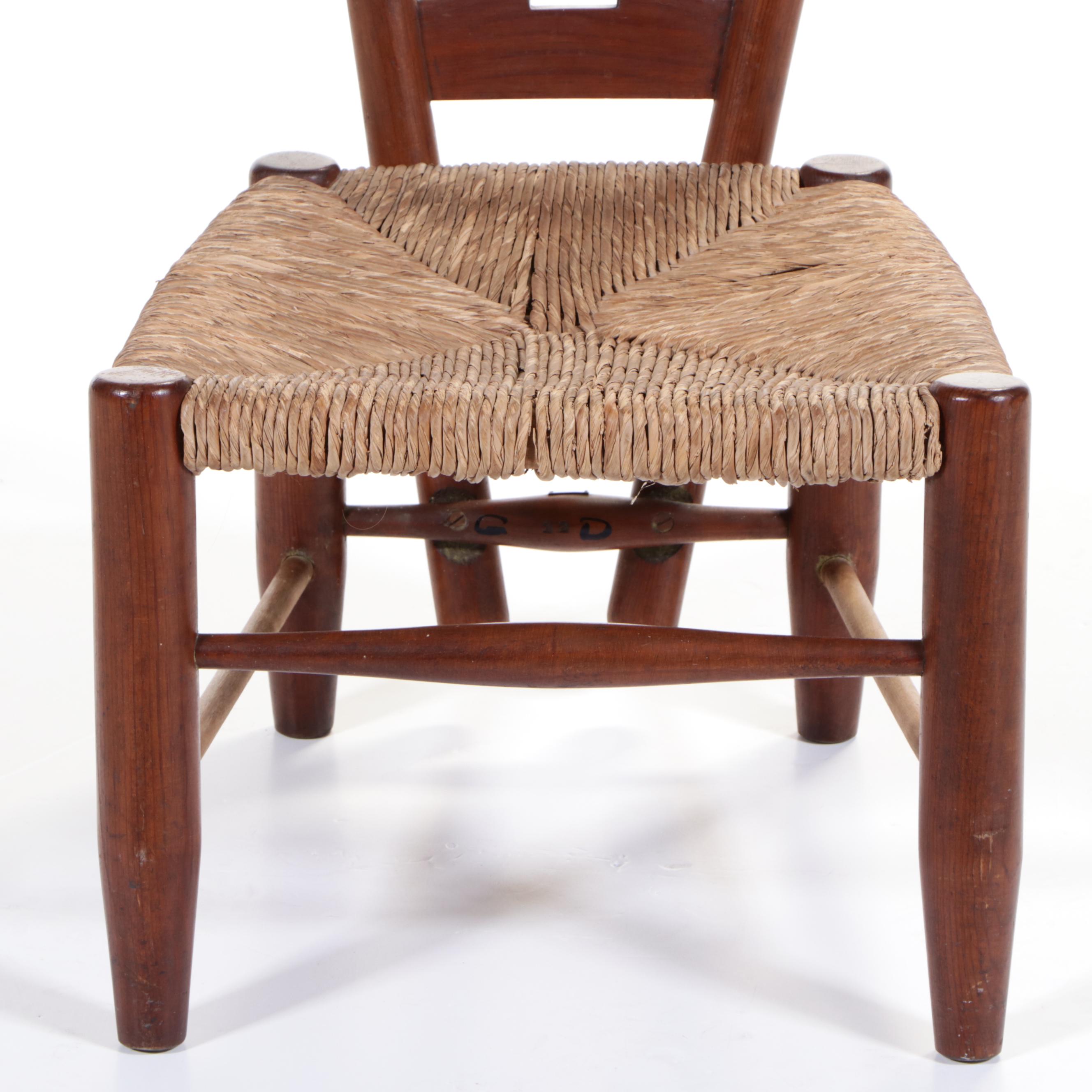 Modernist Pine and Rush Seat "Fireside" Chair, Manner of Gio Ponti