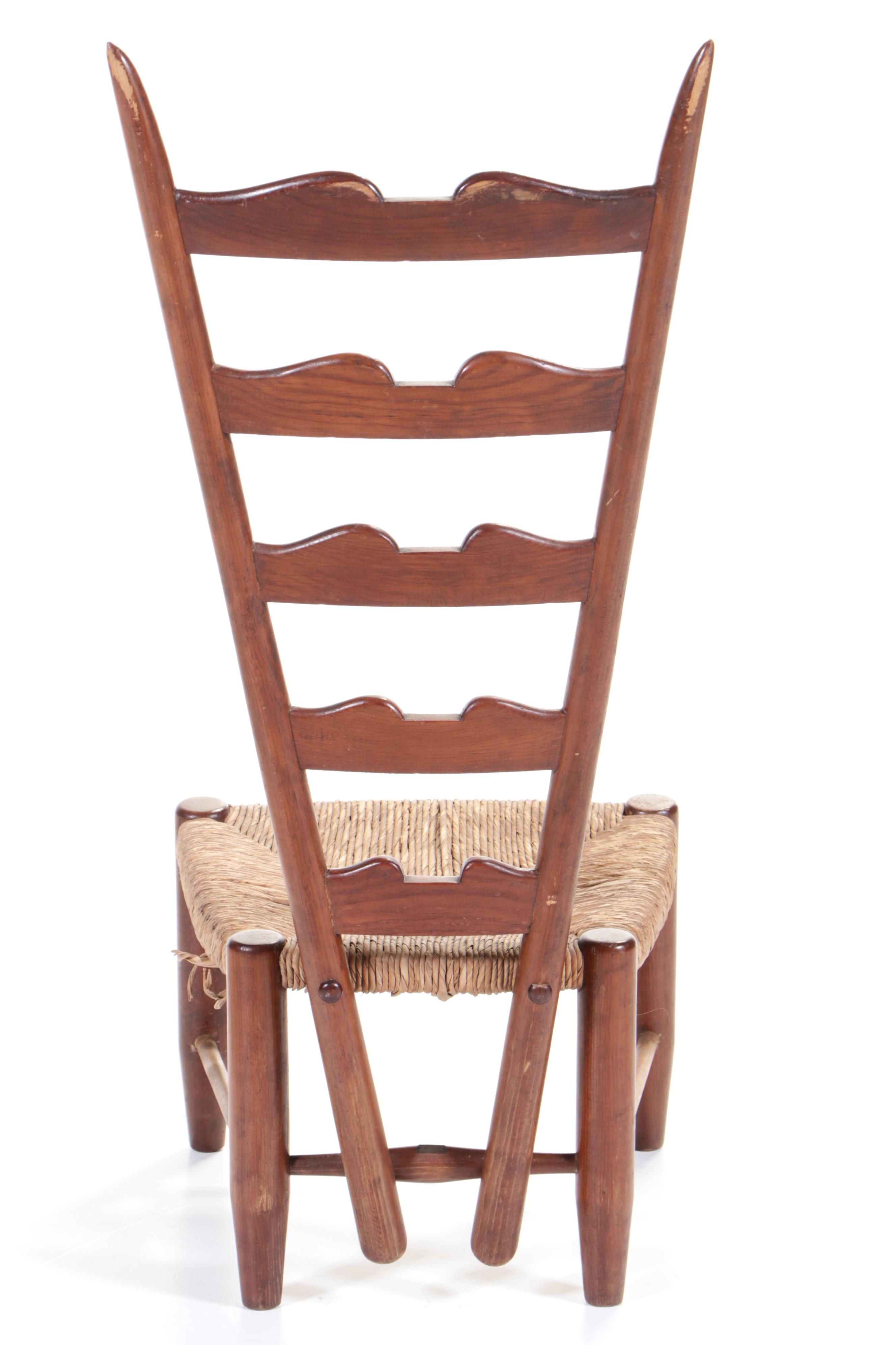 Modernist Pine and Rush Seat "Fireside" Chair, Manner of Gio Ponti