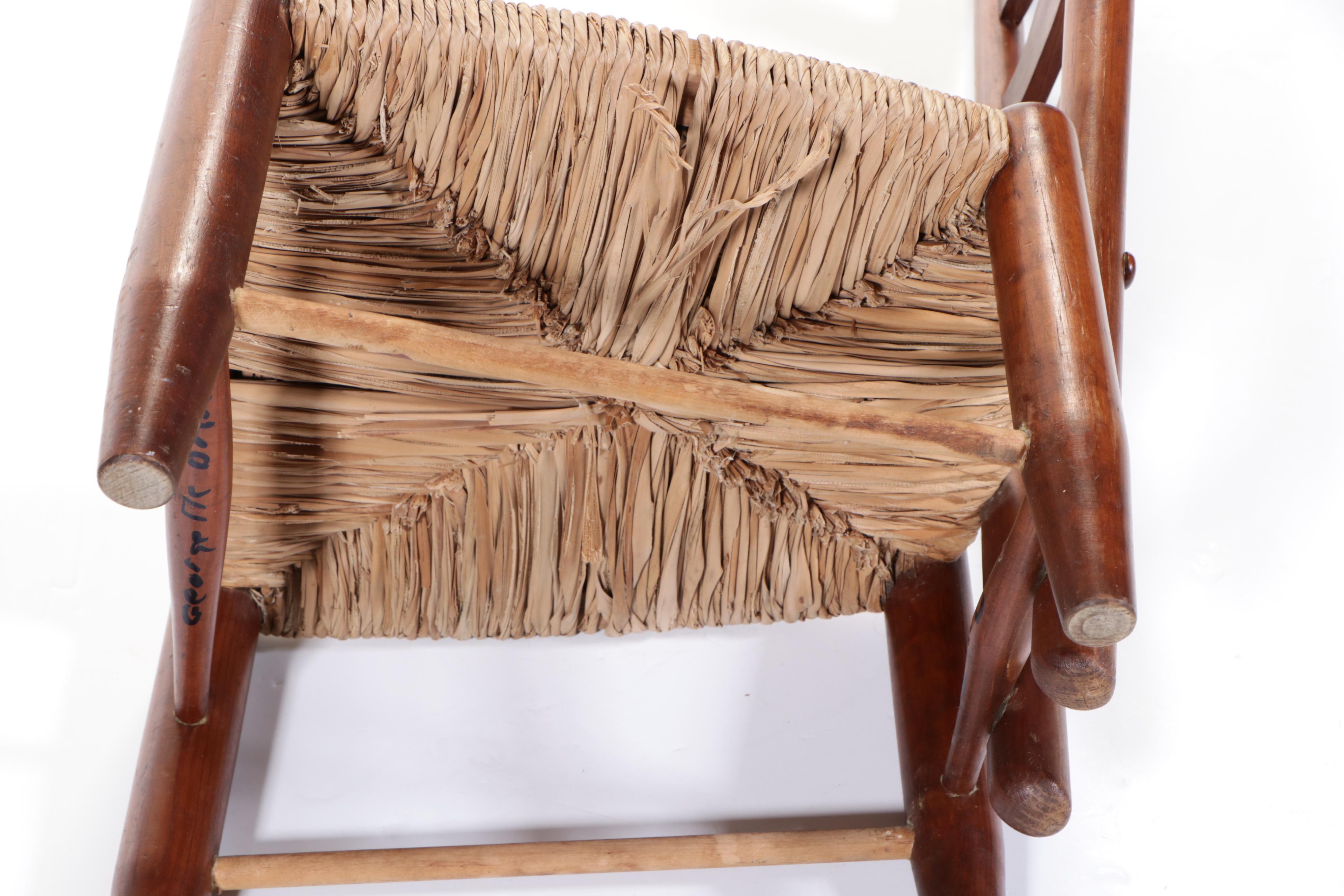 Modernist Pine and Rush Seat "Fireside" Chair, Manner of Gio Ponti