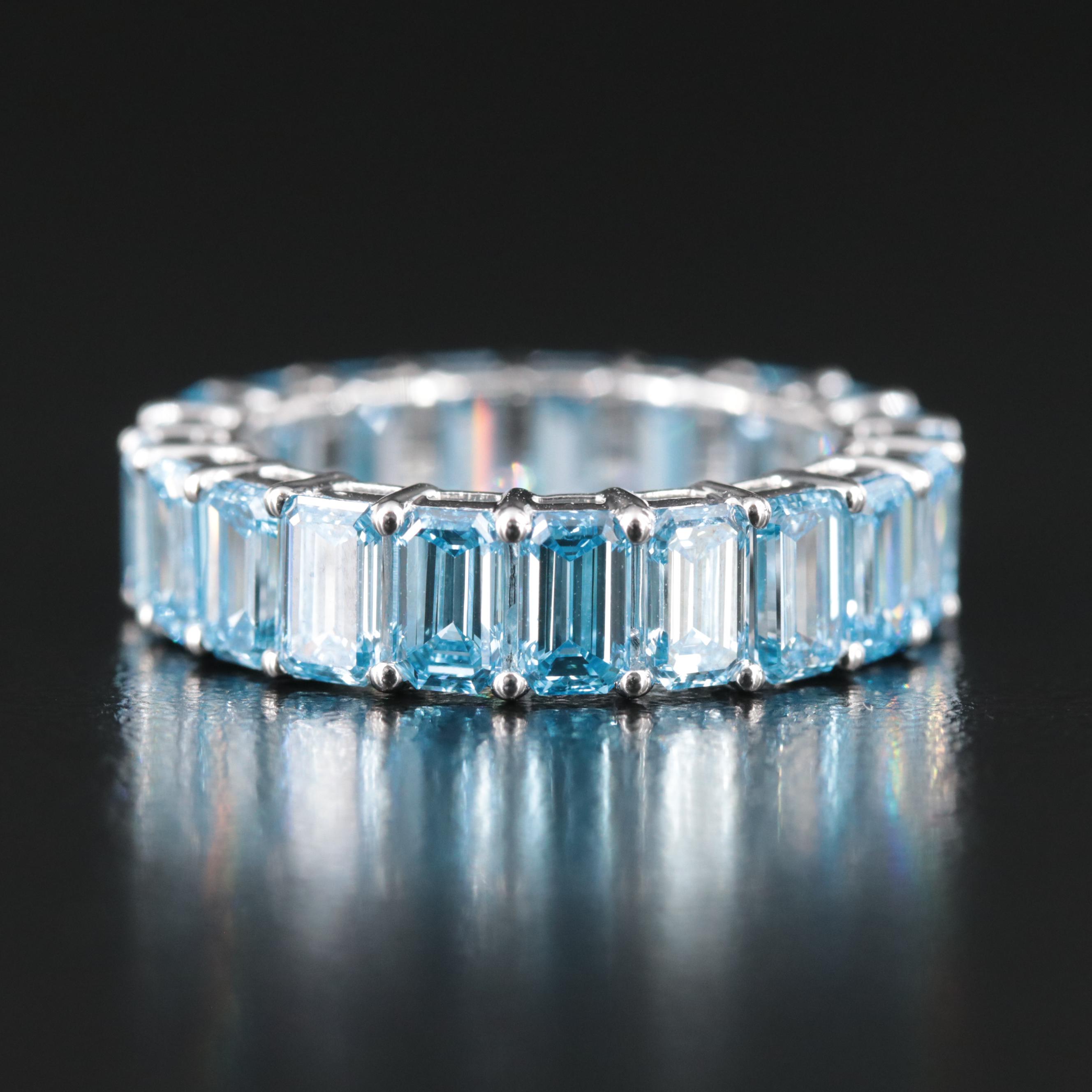 14K 7.58 CTW Fancy Intense Blue Diamond Eternity Band