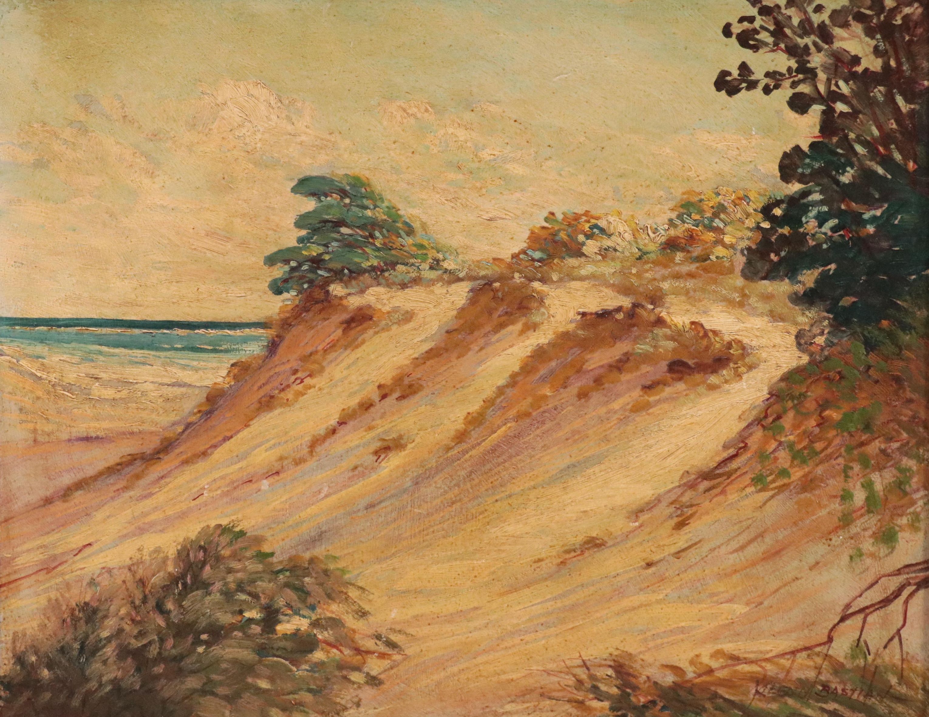Glenn Bastian Coastal Landscape Oil on Board, Mid 20th Century