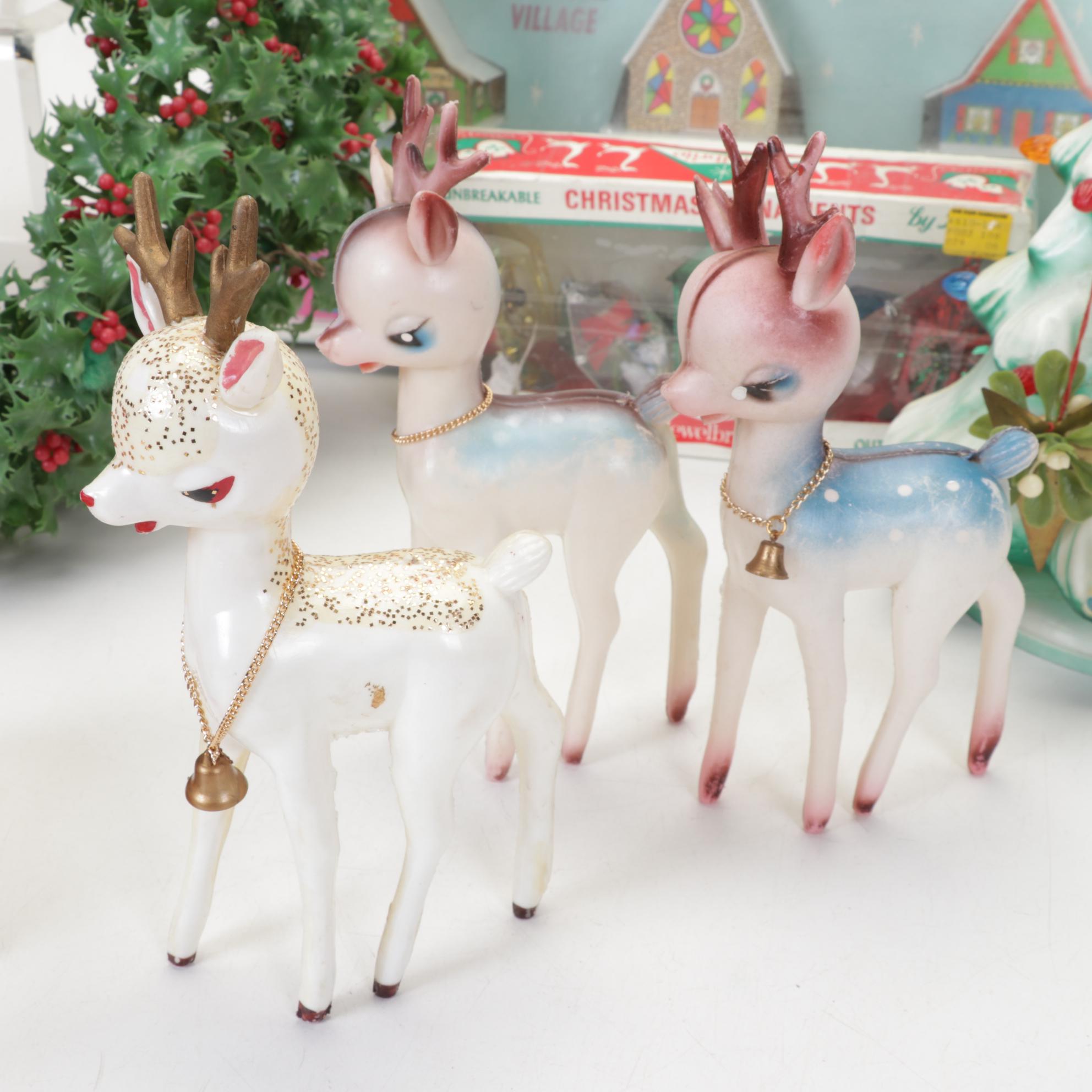 Assorted Table Top Christmas Decor, Ornaments, & More, Mid to Late 20th Century