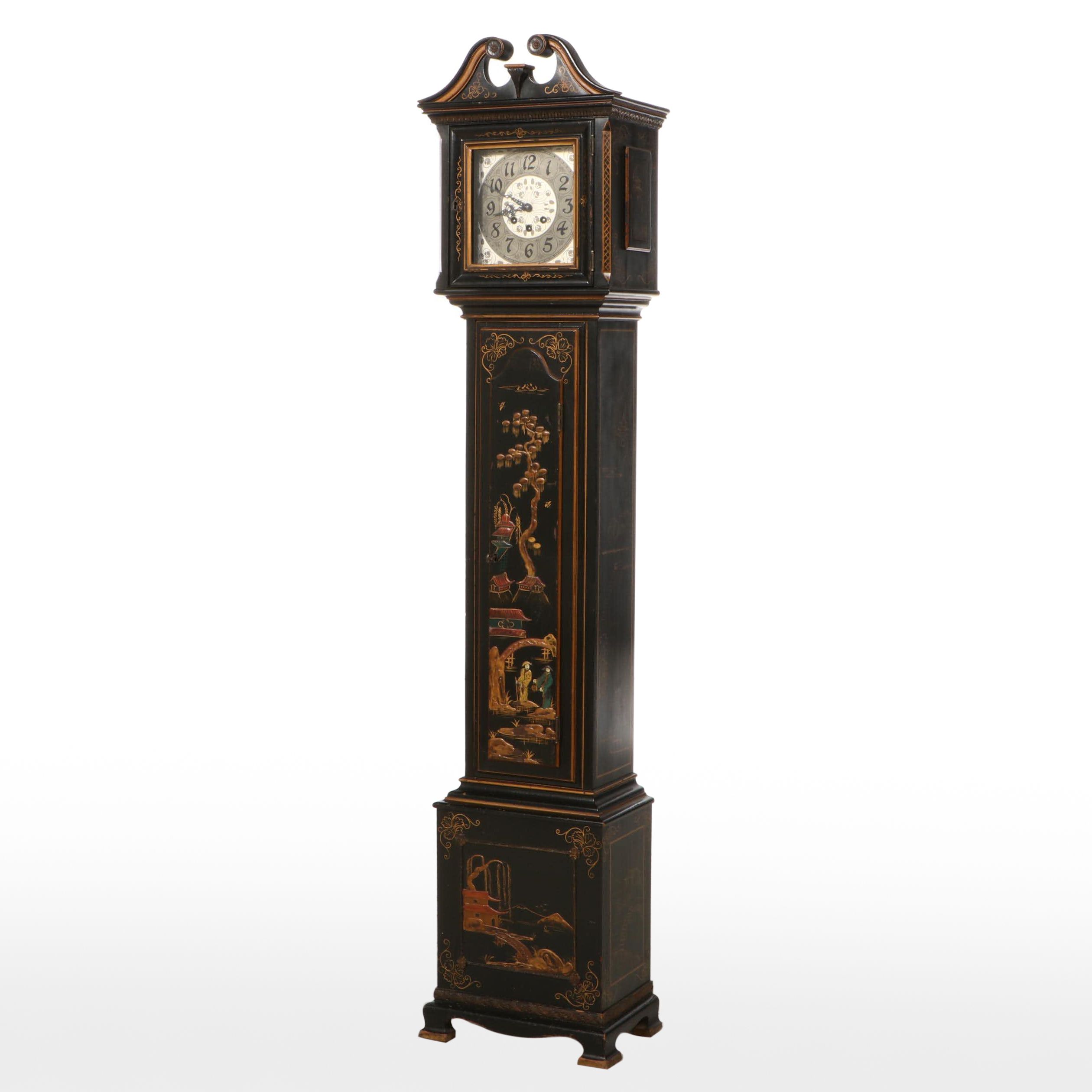 Chinoiserie Hand-Painted Queen Anne Style Longcase Clock