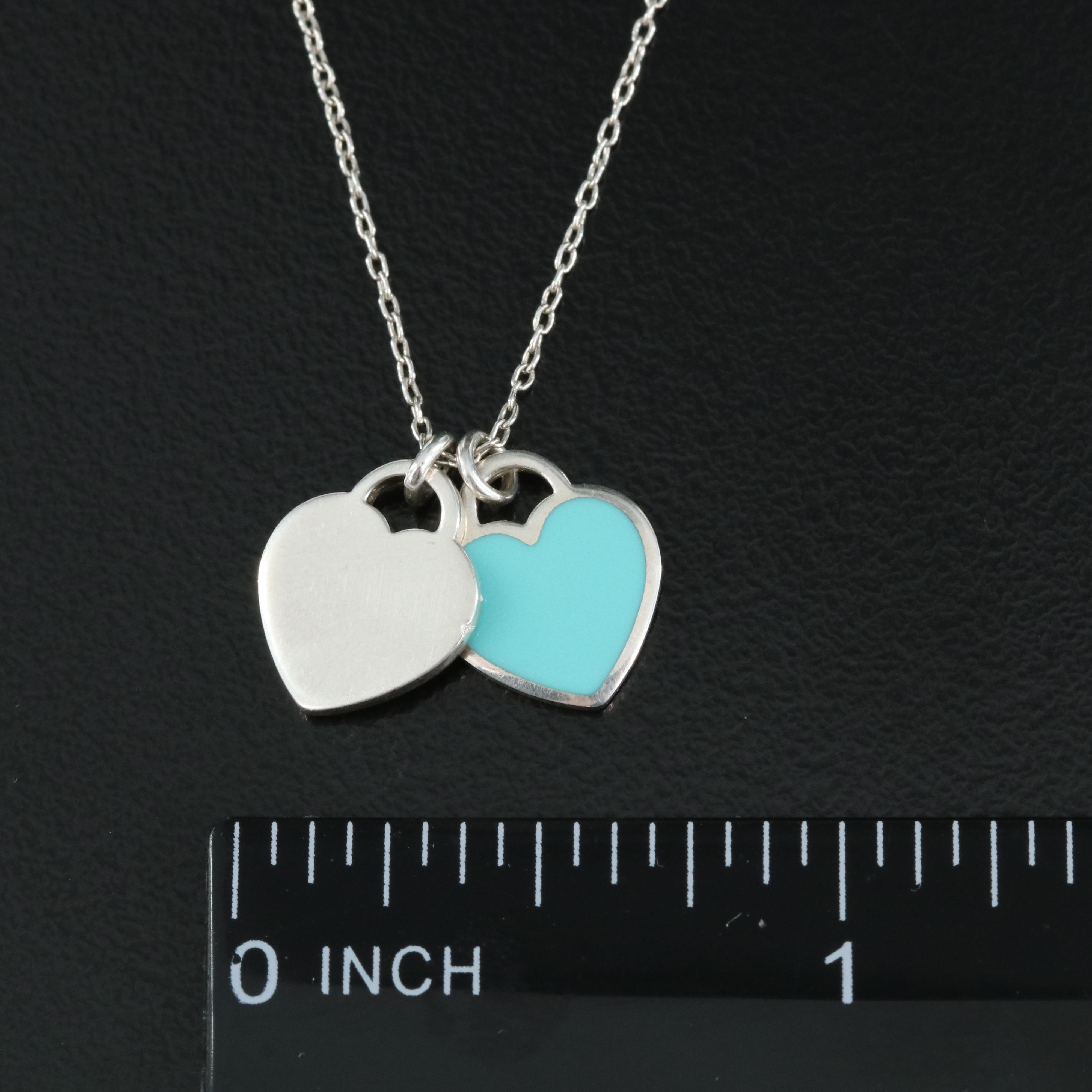 Tiffany & Co. Sterling Blue Double Heart Tag Necklace with Diamond Accent