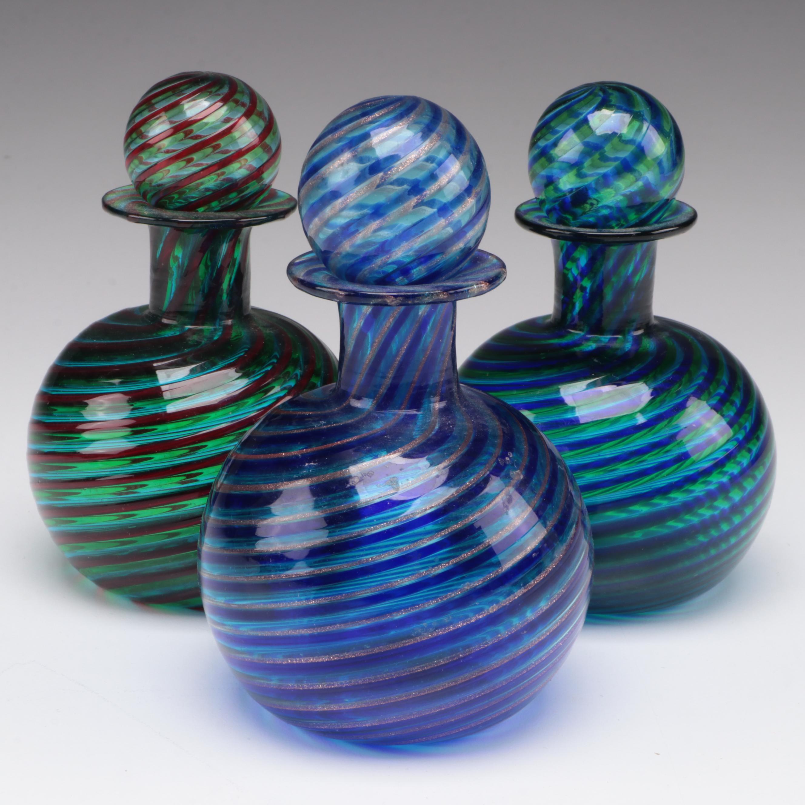 Spiral Blown Art Glass Bottles
