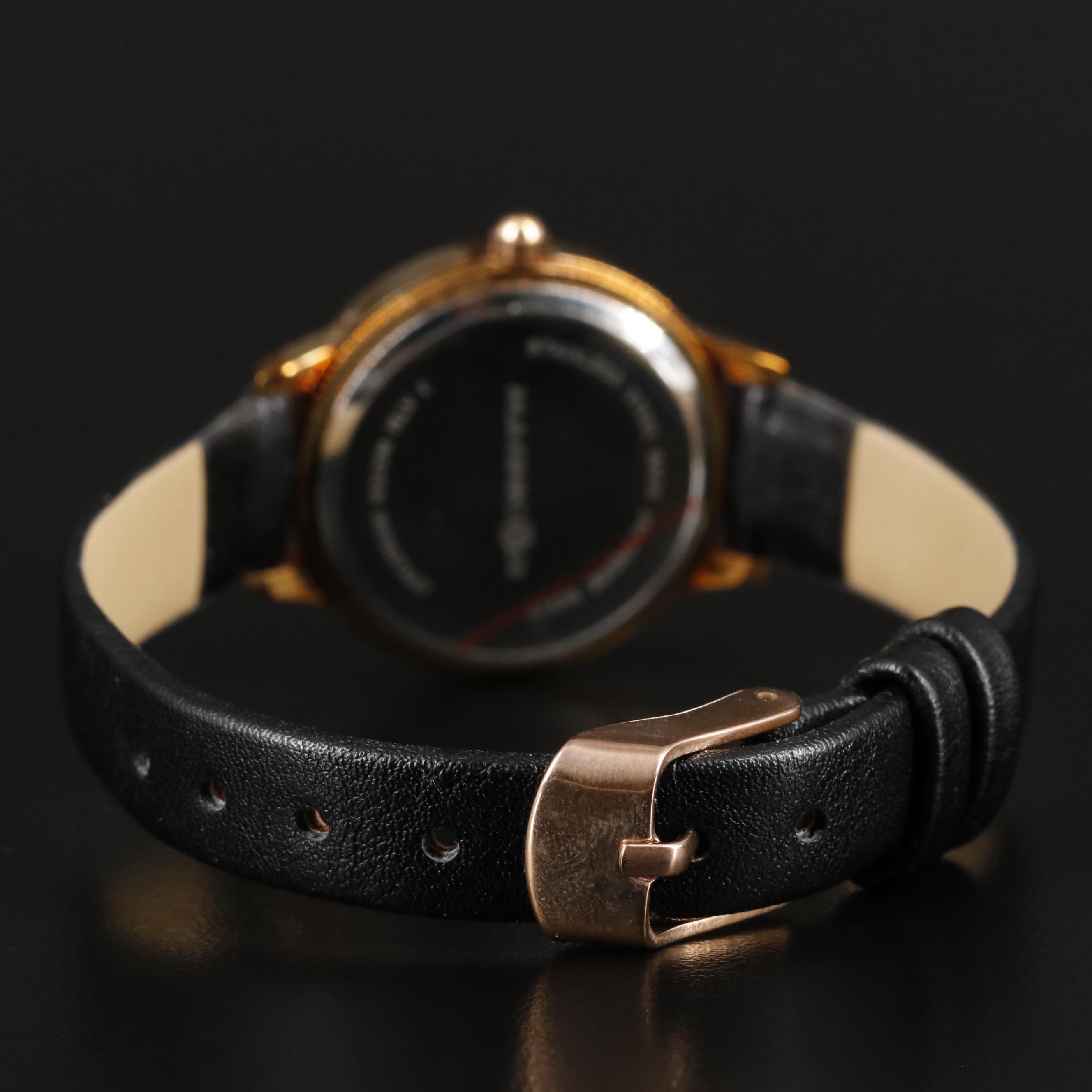Magnicor Quartz Watch with Black Mother-of-Pearl Dial and Black Strap