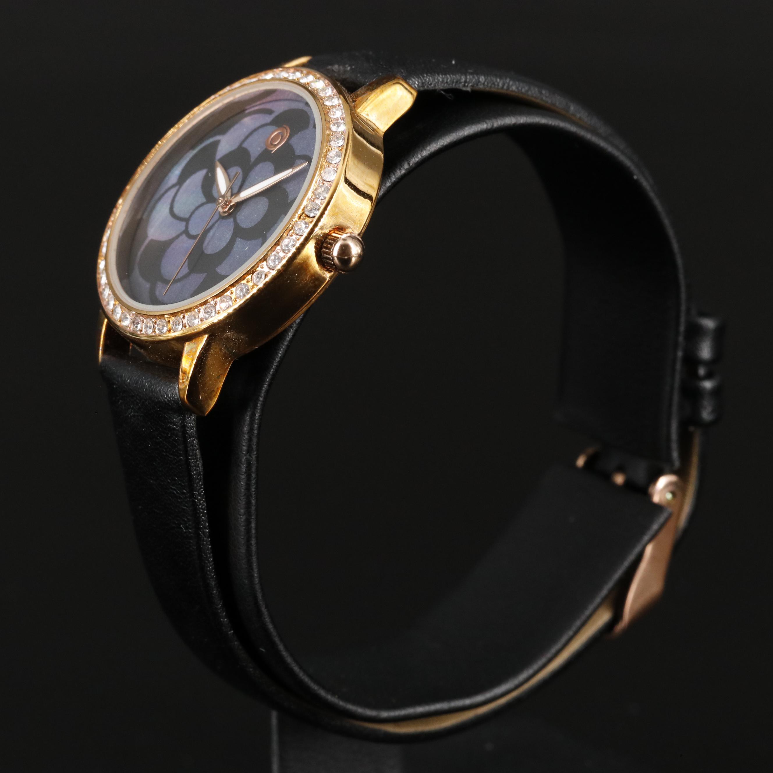 Magnicor Quartz Watch with Black Mother-of-Pearl Dial and Black Strap