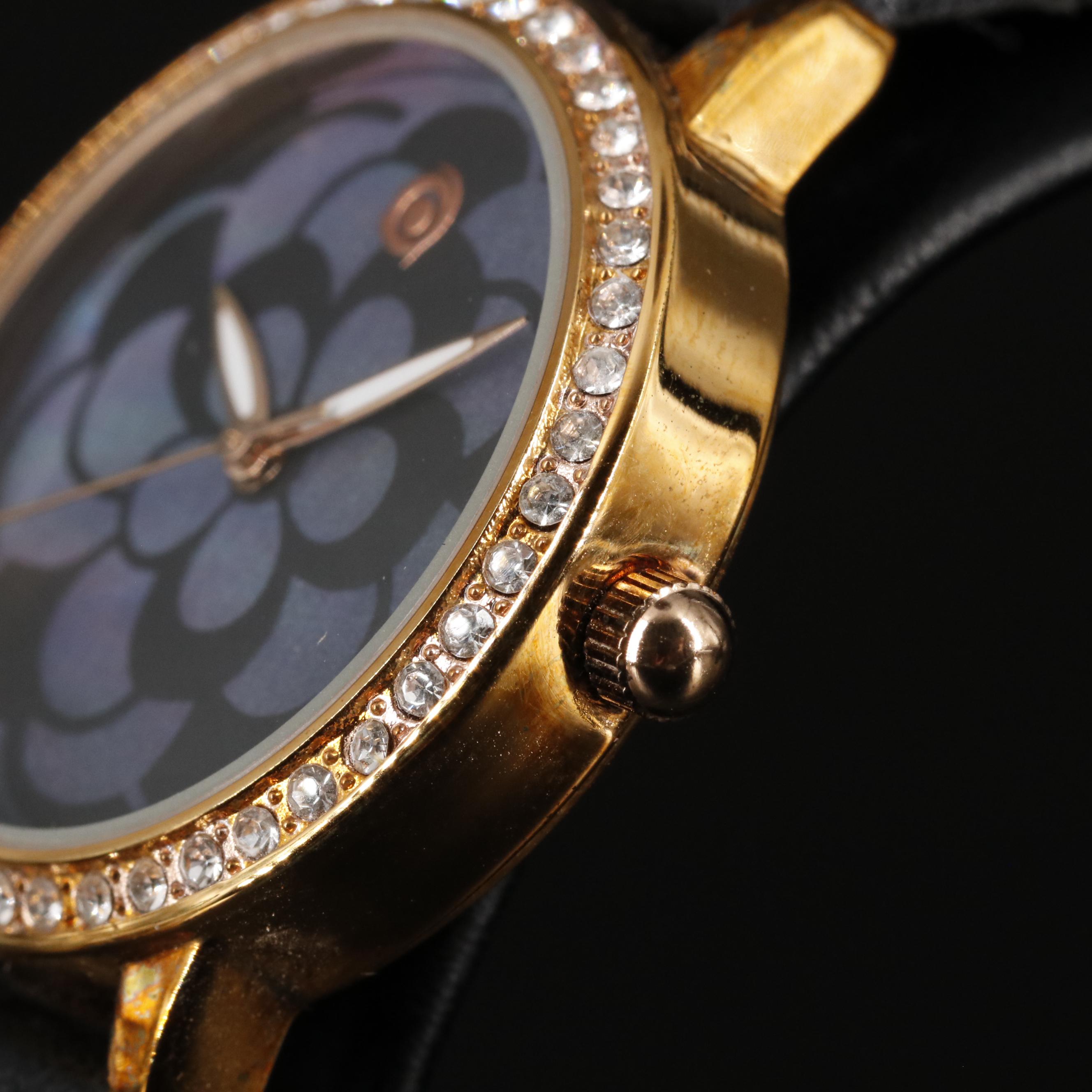 Magnicor Quartz Watch with Black Mother-of-Pearl Dial and Black Strap