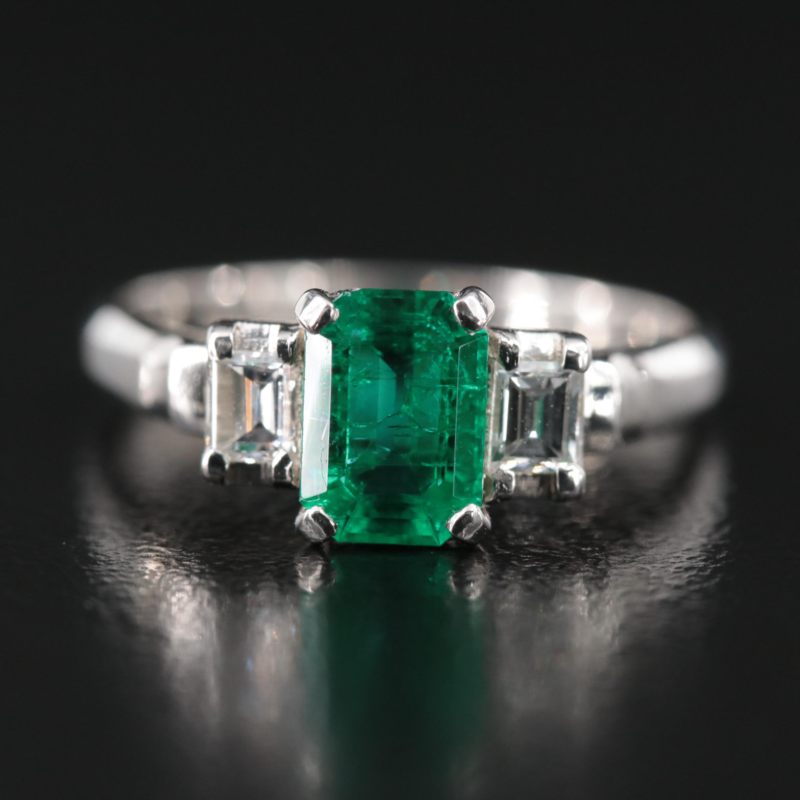 Platinum Emerald and Diamond Ring