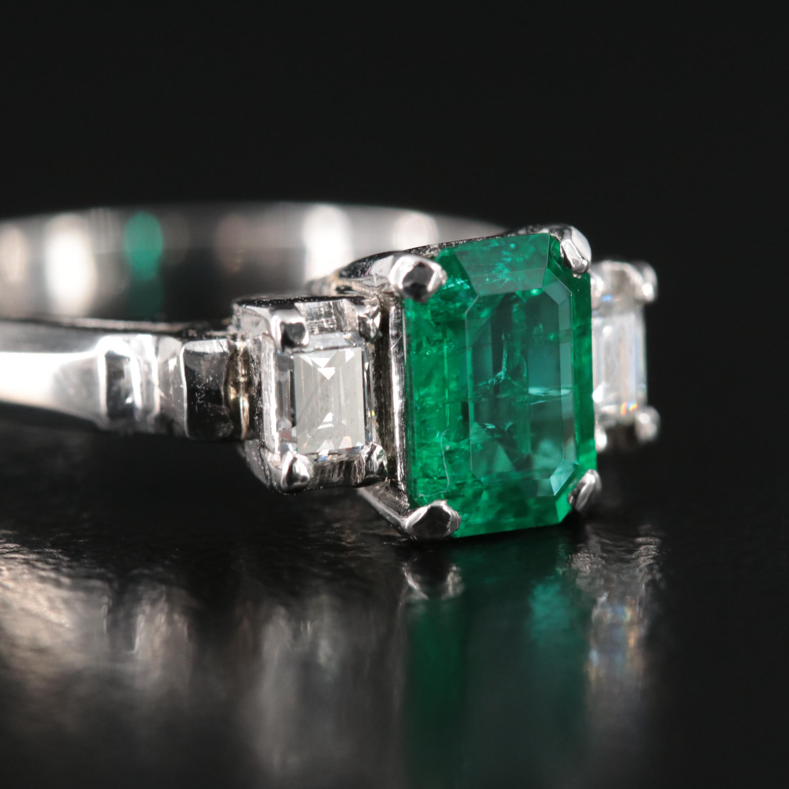 Platinum Emerald and Diamond Ring
