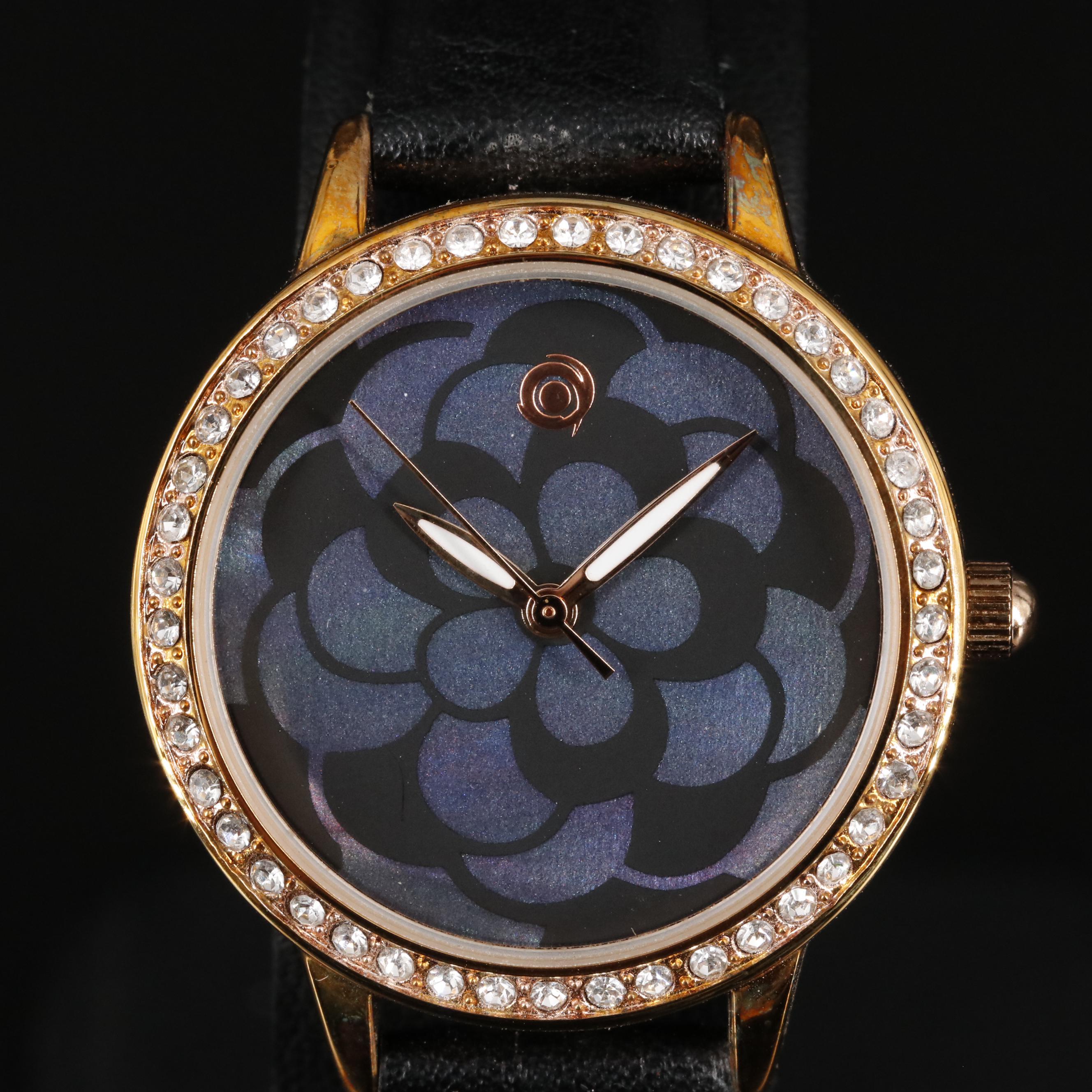 Magnicor Quartz Watch with Black Mother-of-Pearl Dial and Black Strap