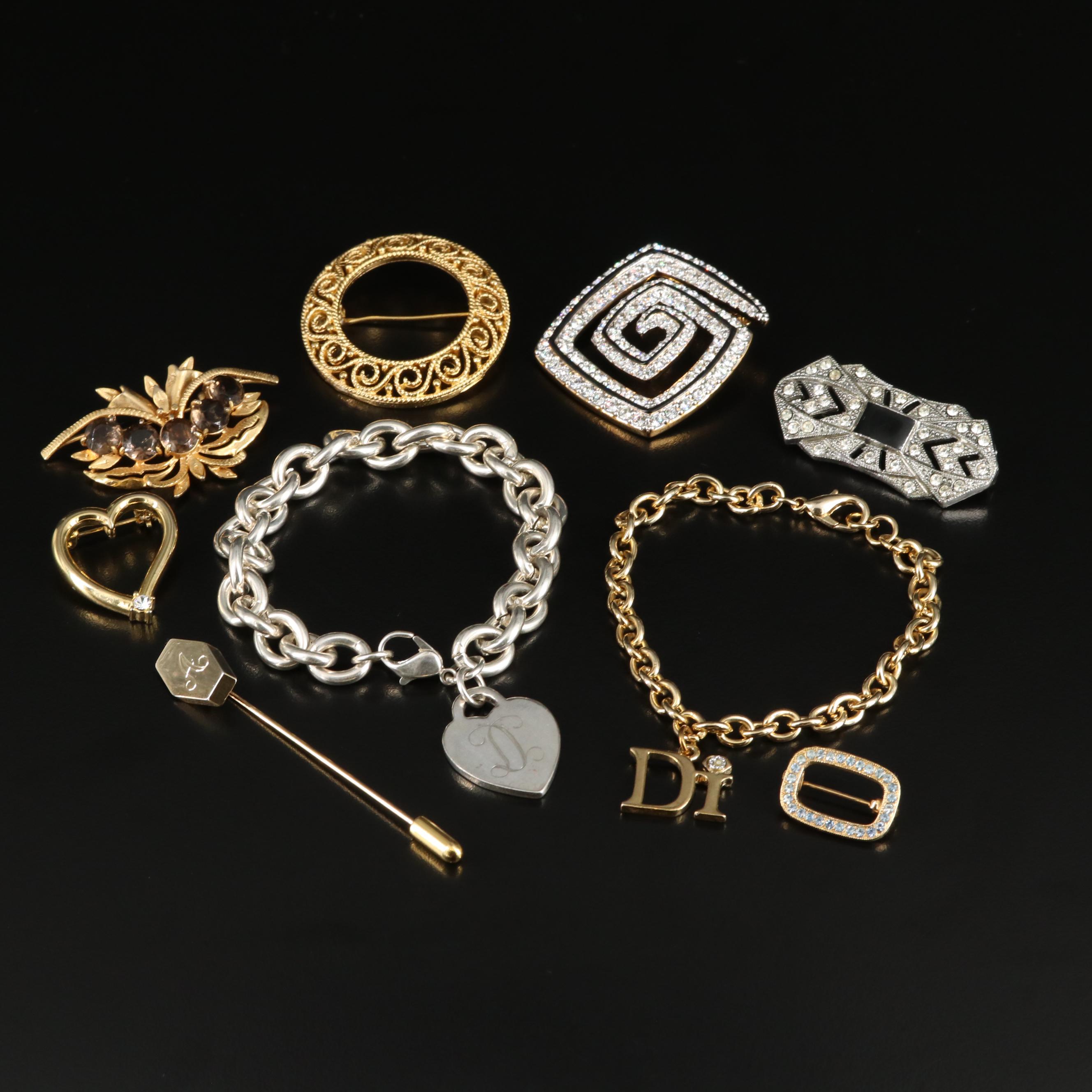 Bracelet and Brooch Assortment with Smoky Quartz, Foilbacks and Swarovski