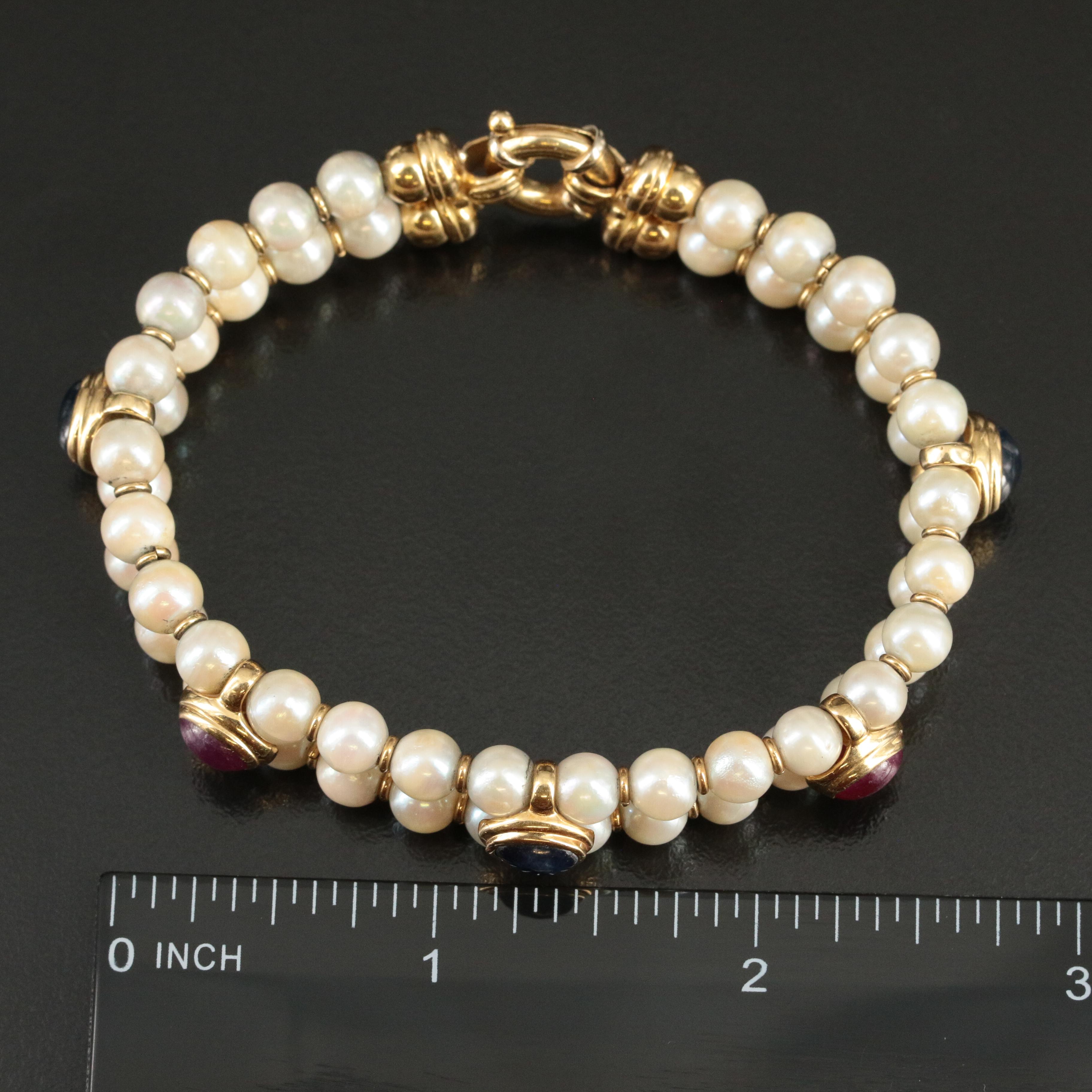 18K Pearl, Sapphire, and Ruby Flex Bracelet
