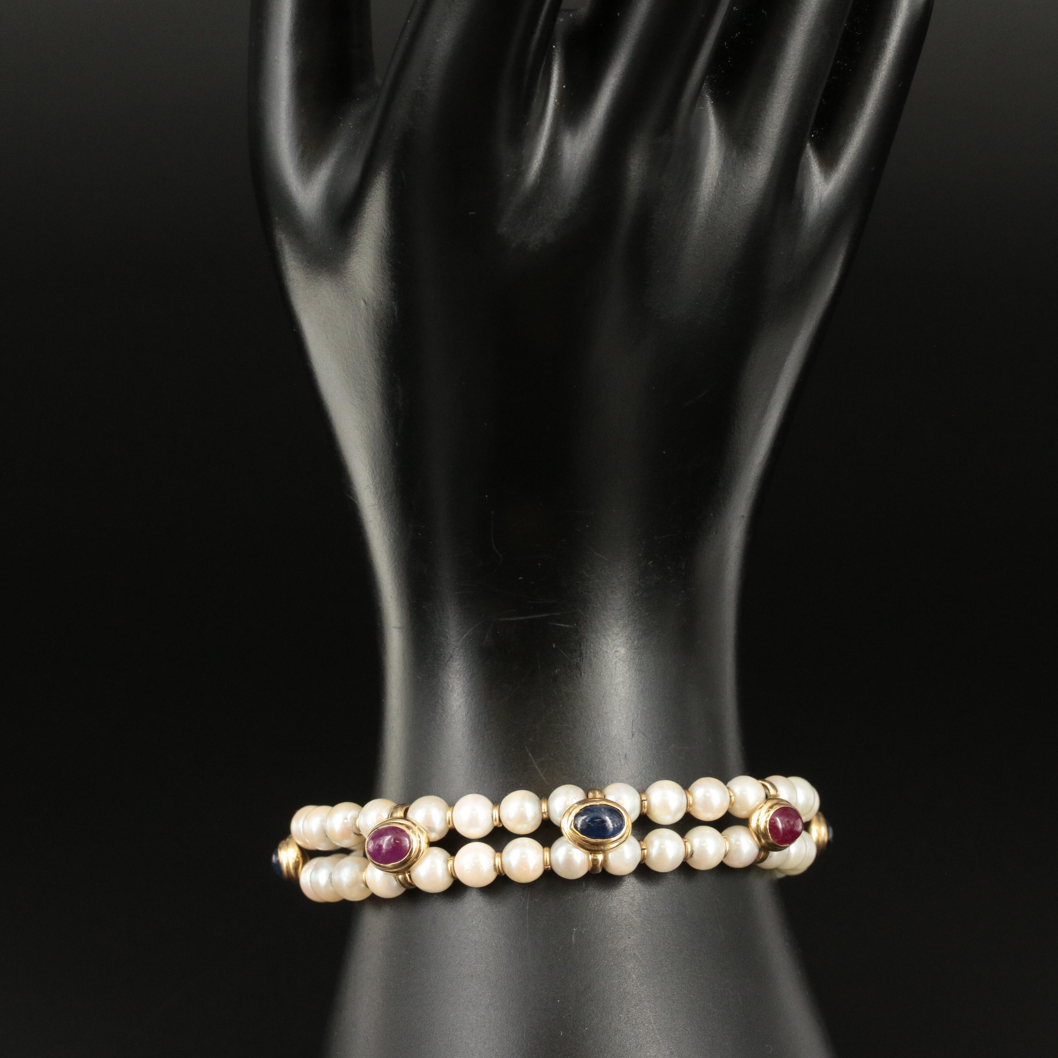 18K Pearl, Sapphire, and Ruby Flex Bracelet