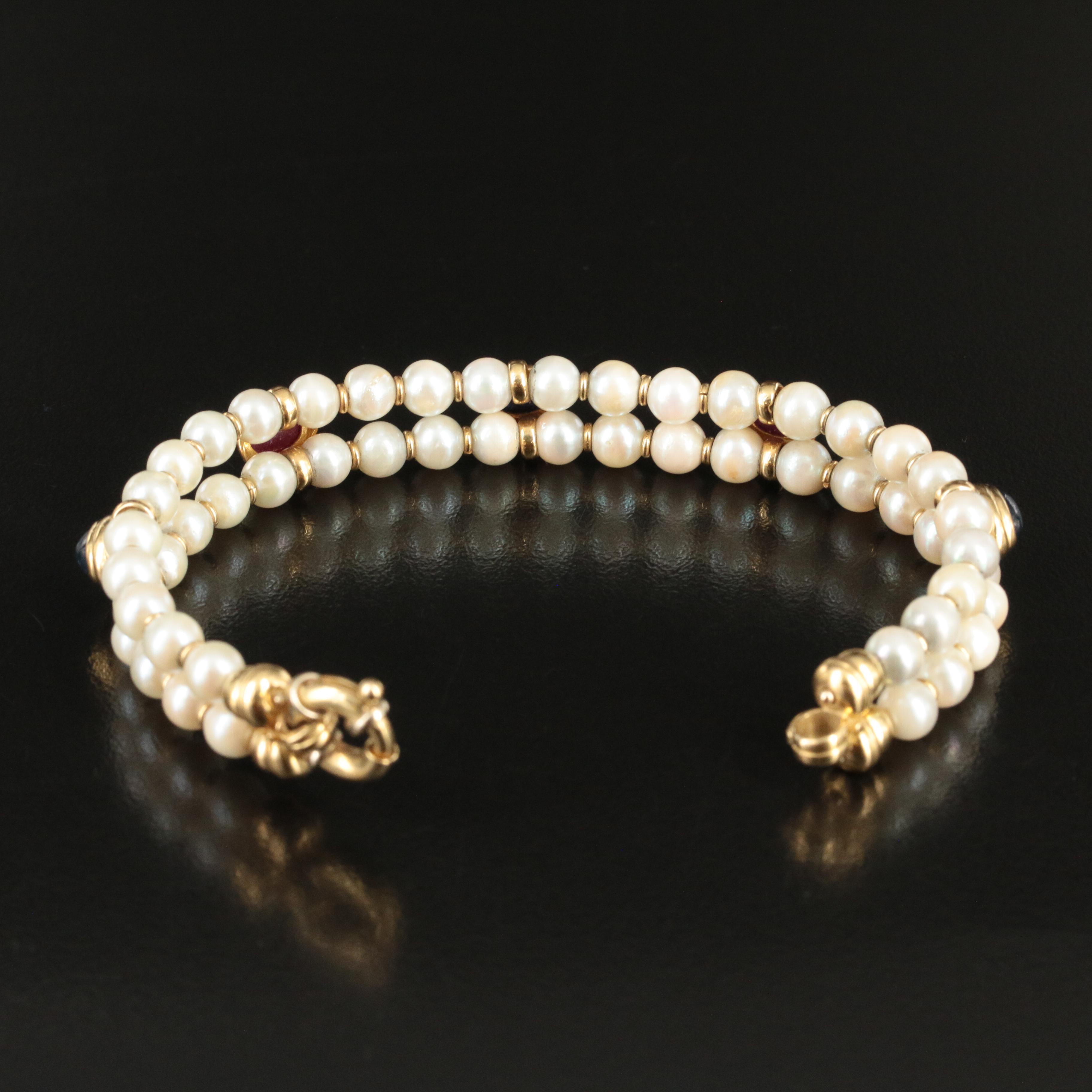 18K Pearl, Sapphire, and Ruby Flex Bracelet
