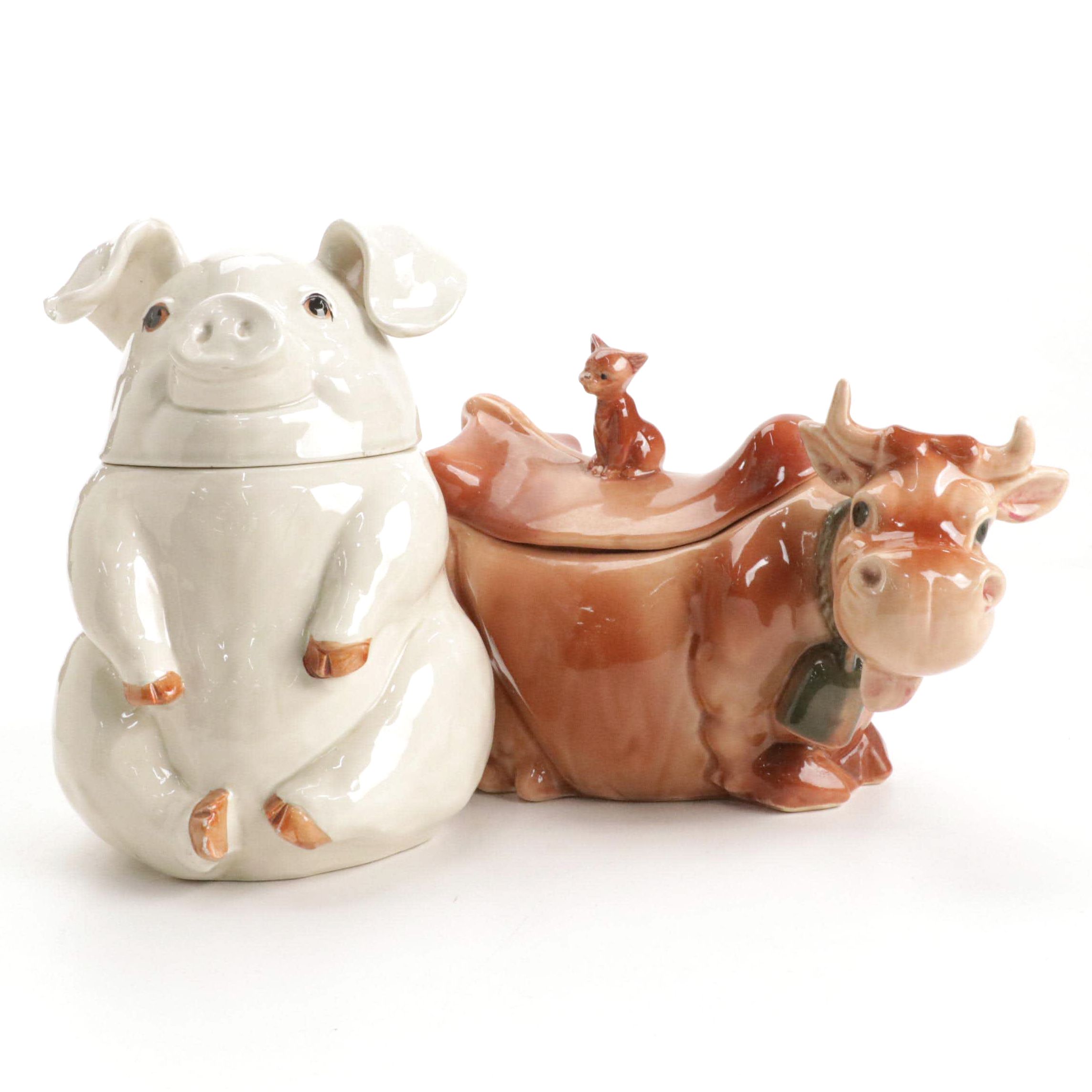 Brush McCoy Ceramic Cow and Fitz and Floyd Pig Shaped Cookie Jars
