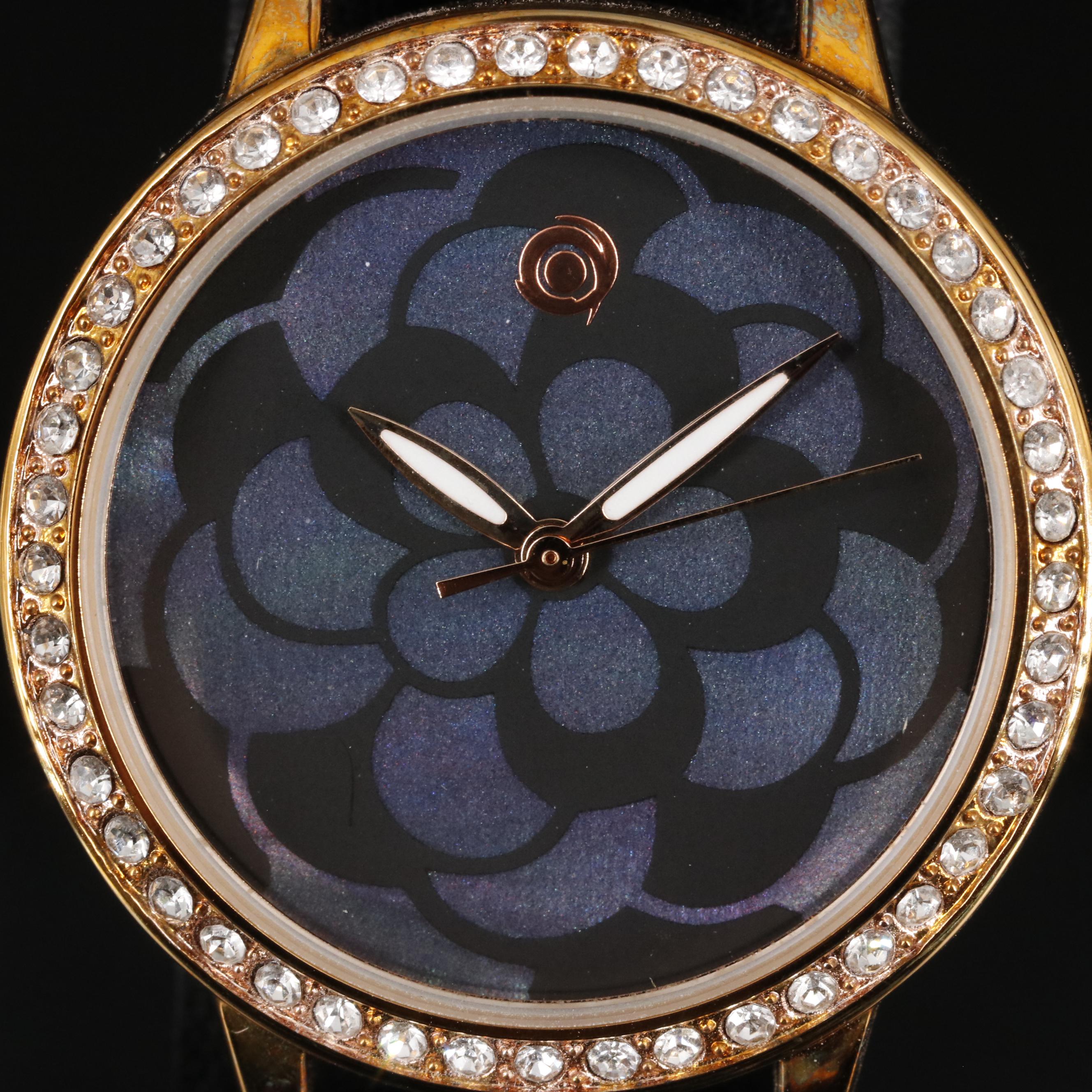 Magnicor Quartz Watch with Black Mother-of-Pearl Dial and Black Strap