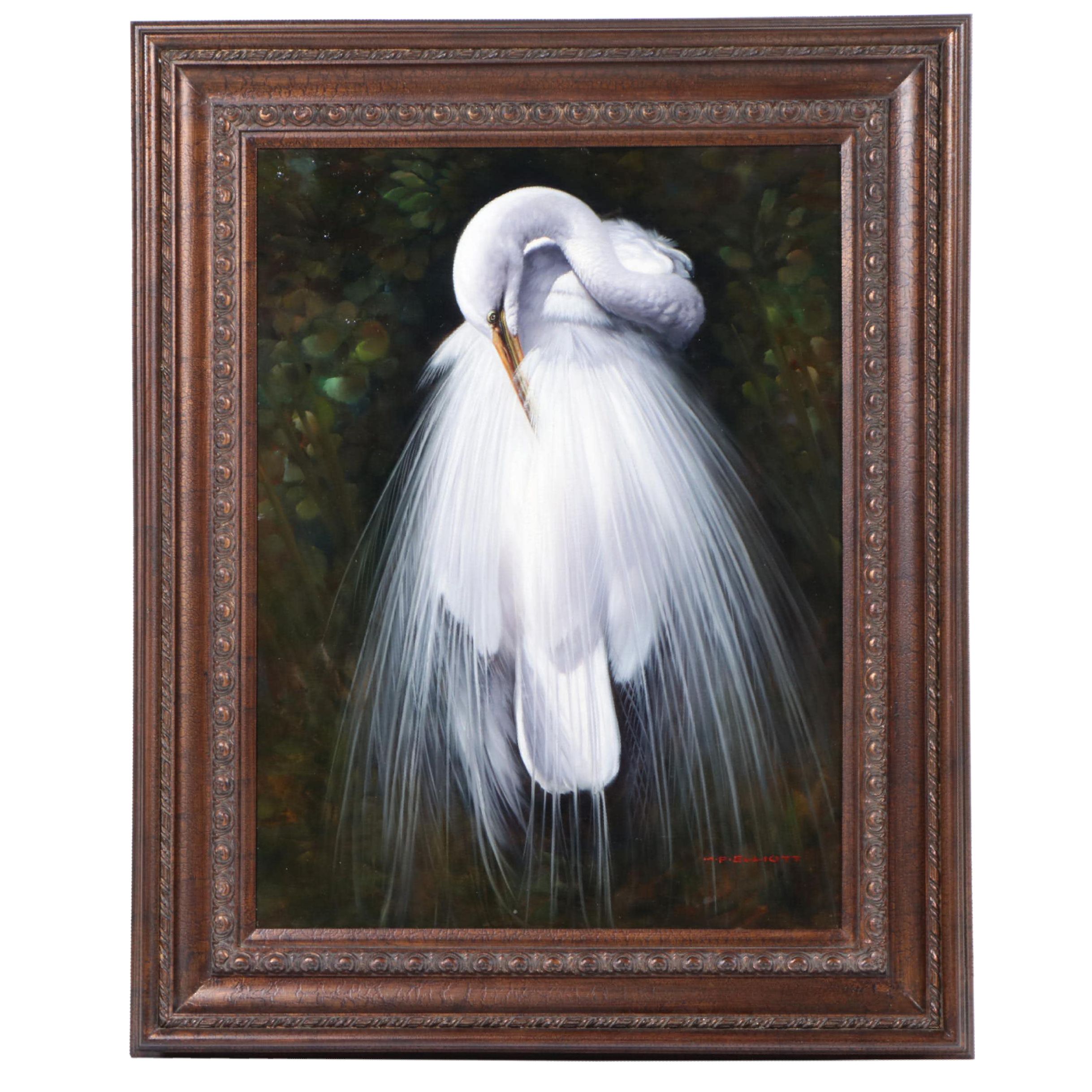 M. P. Elliott Oil Painting of an Egret