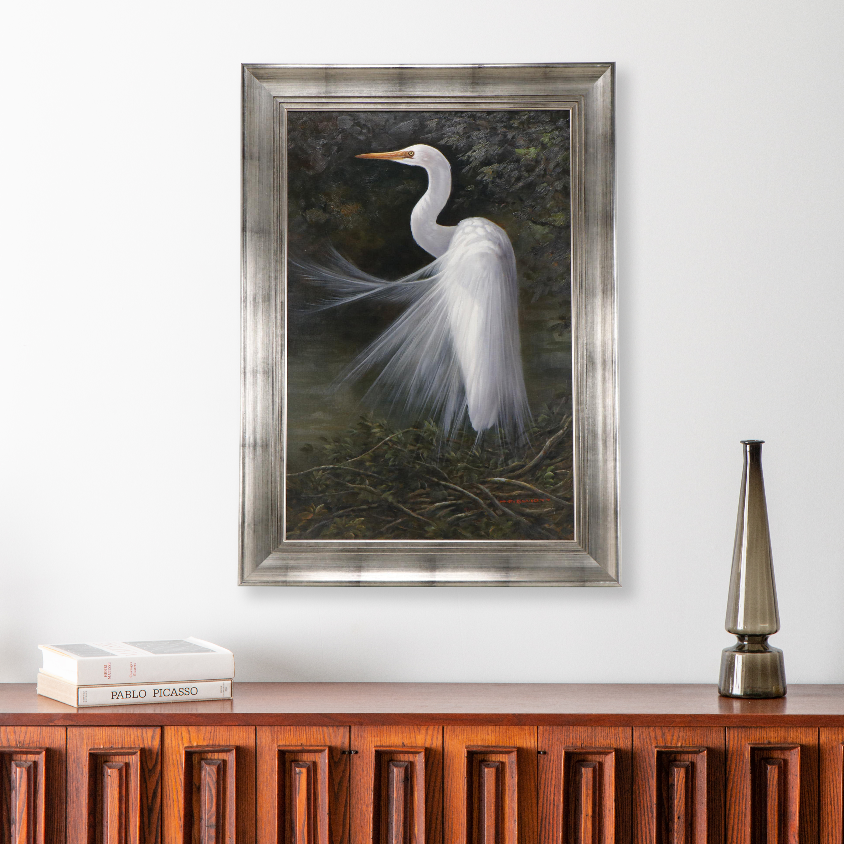 MP Elliott Oil Painting of a White Egret, 21st Century