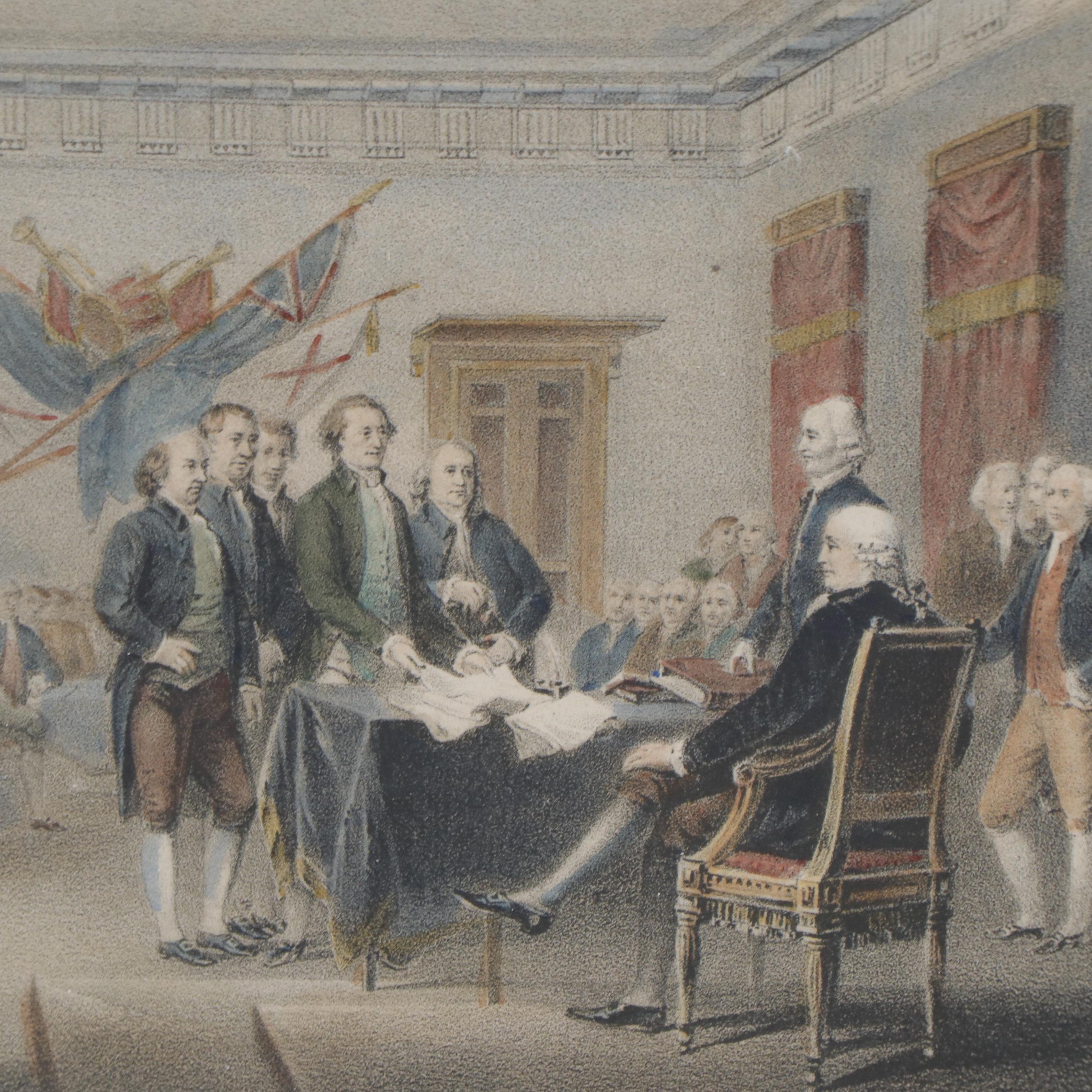 Hand-Colored Lithograph "Declaration of Independence July 4th 1776," More