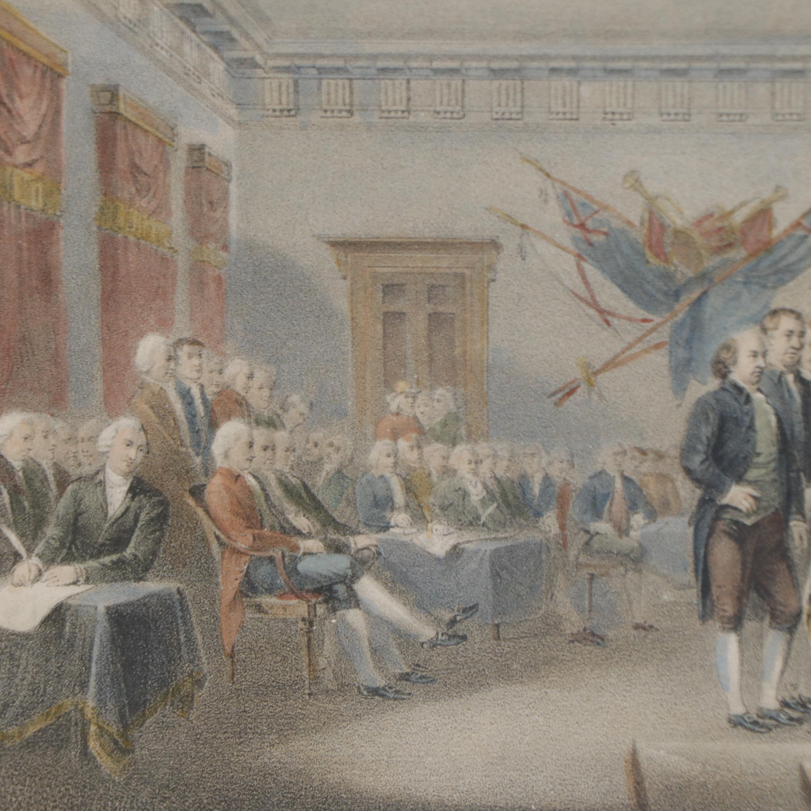 Hand-Colored Lithograph "Declaration of Independence July 4th 1776," More