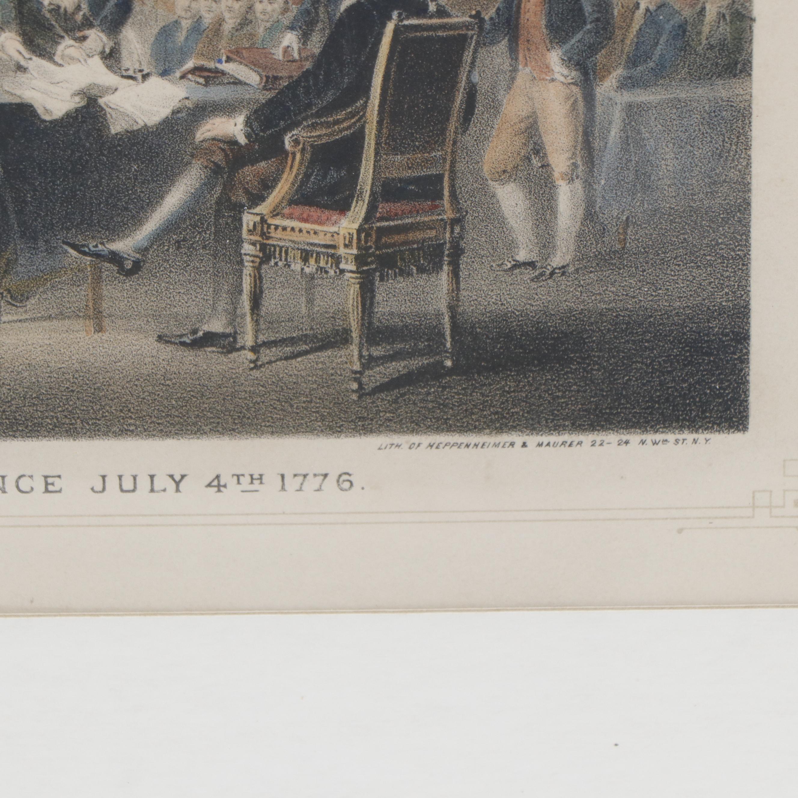 Hand-Colored Lithograph "Declaration of Independence July 4th 1776," More