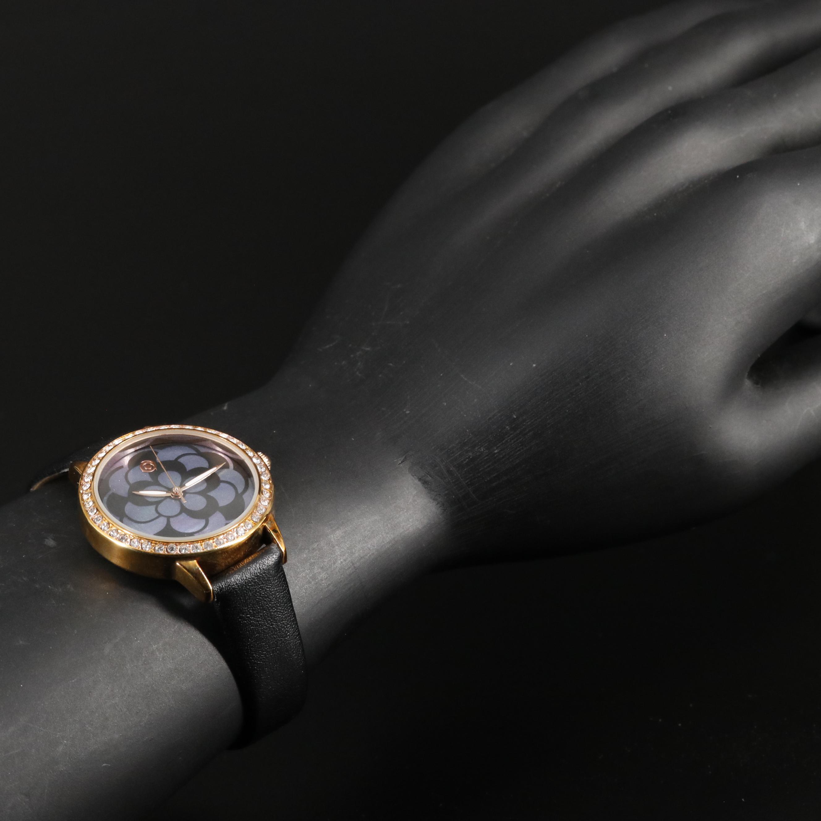 Magnicor Quartz Watch with Black Mother-of-Pearl Dial and Black Strap