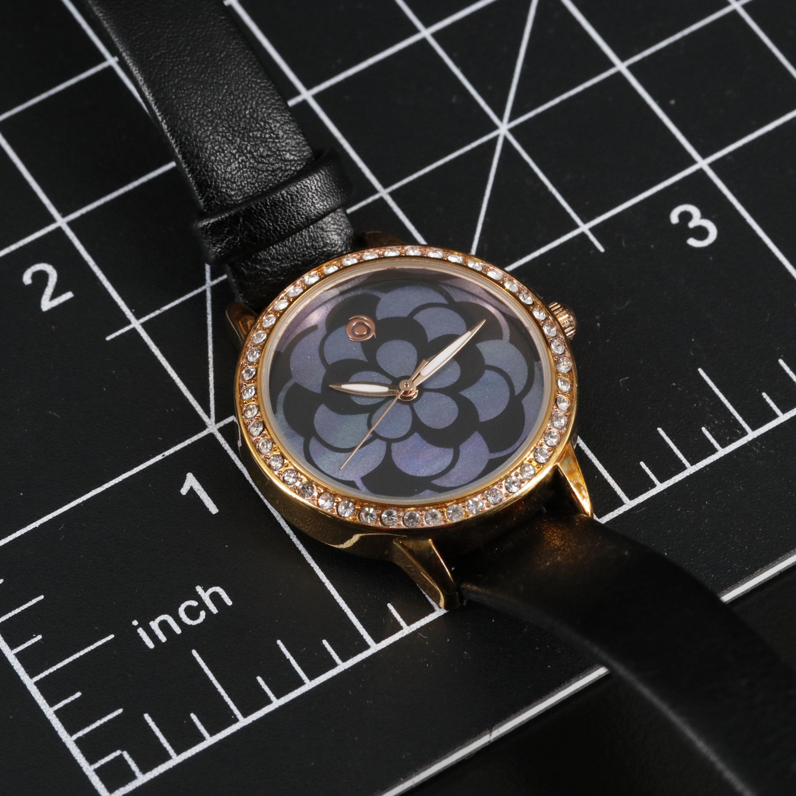 Magnicor Quartz Watch with Black Mother-of-Pearl Dial and Black Strap