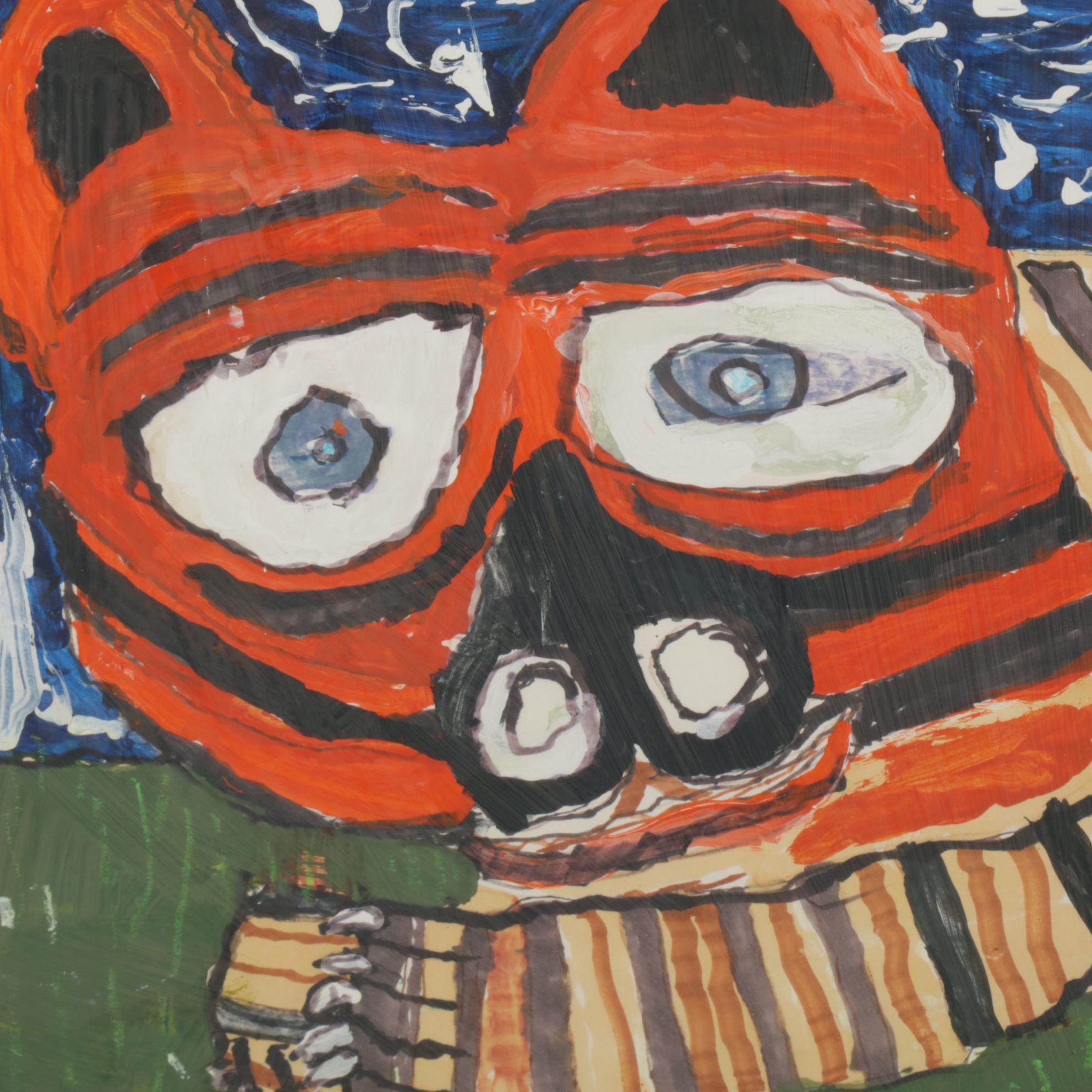 Jeff Meadows Outsider Art Mixed Media Painting "Tiger, Tiger," 2020