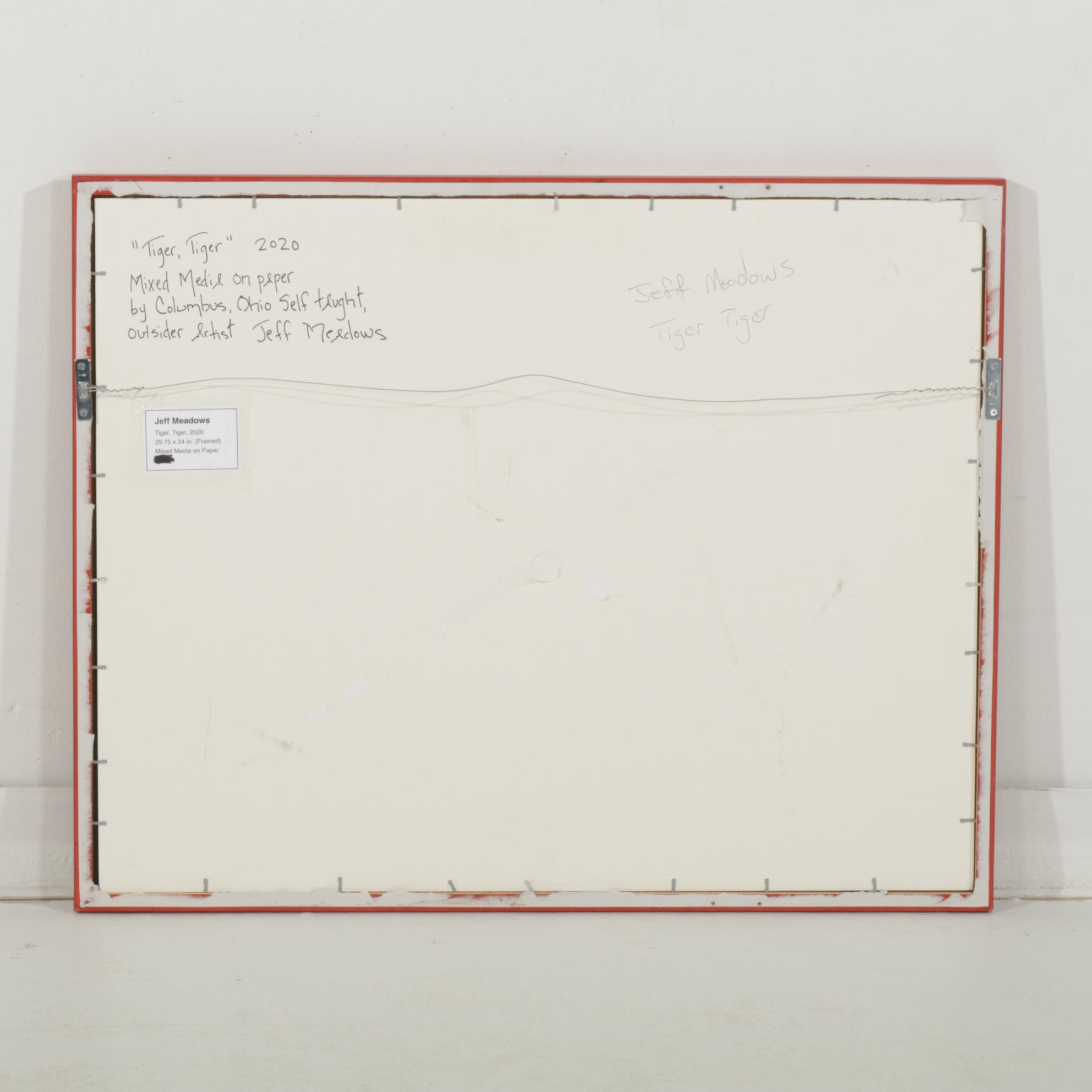 Jeff Meadows Outsider Art Mixed Media Painting "Tiger, Tiger," 2020