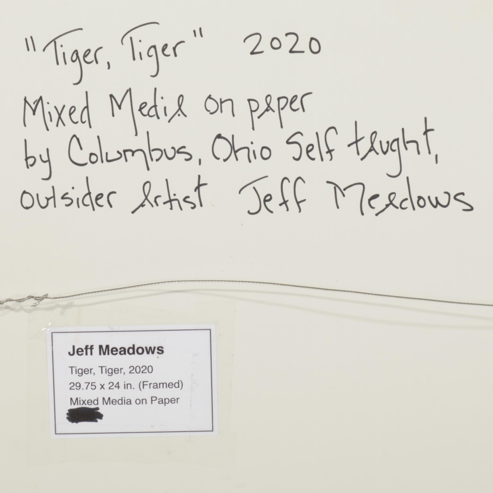 Jeff Meadows Outsider Art Mixed Media Painting "Tiger, Tiger," 2020