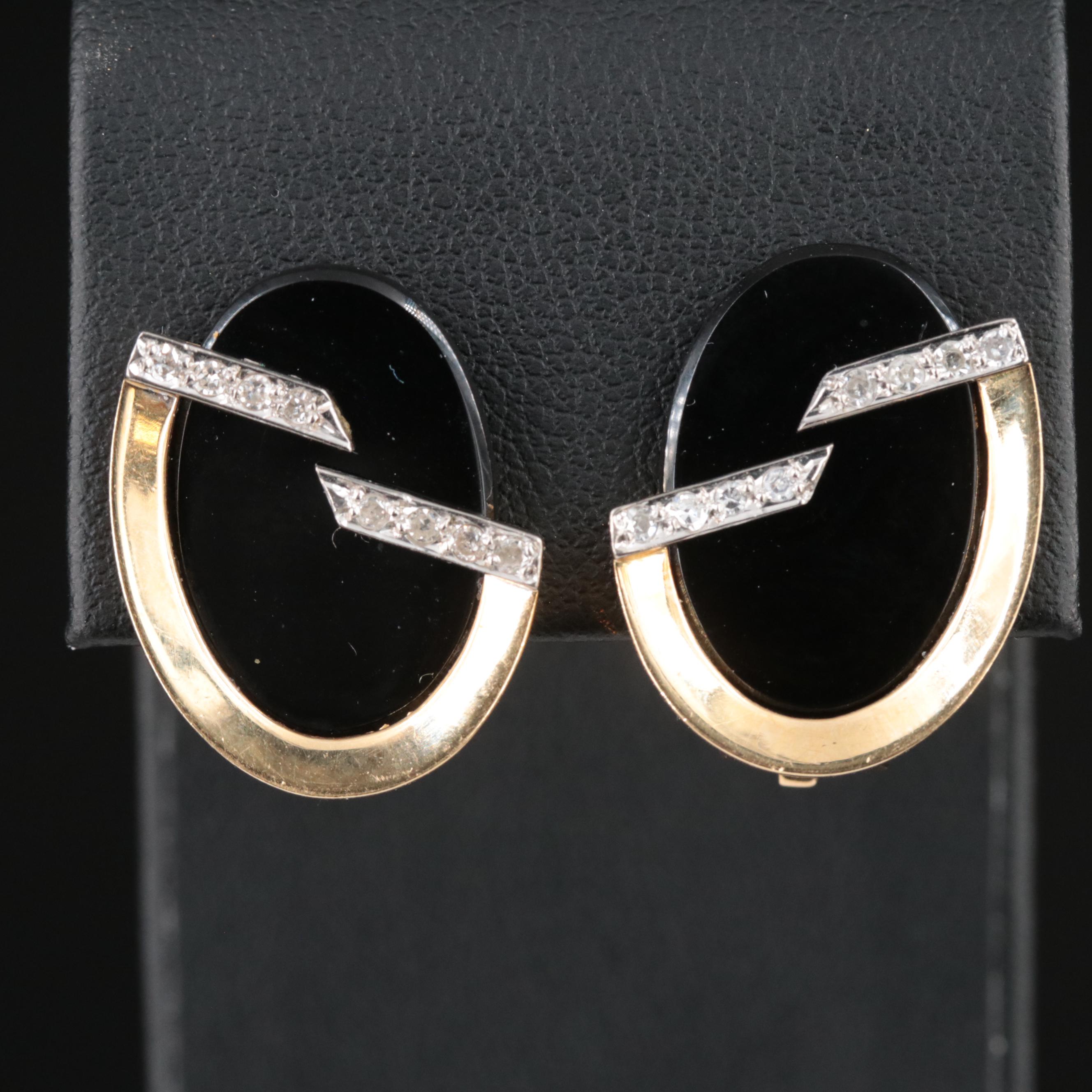 18K Onyx and Diamond Earrings