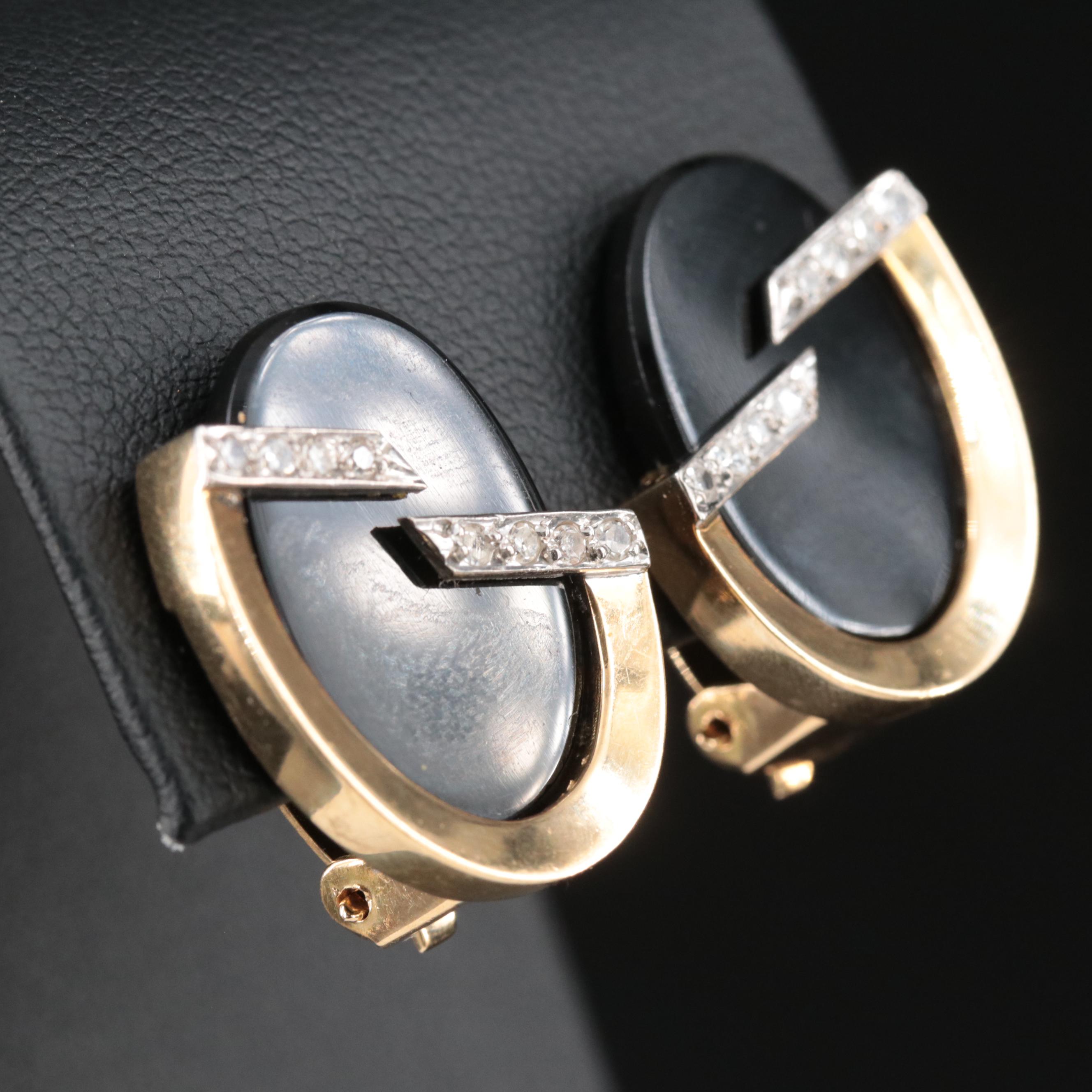 18K Onyx and Diamond Earrings