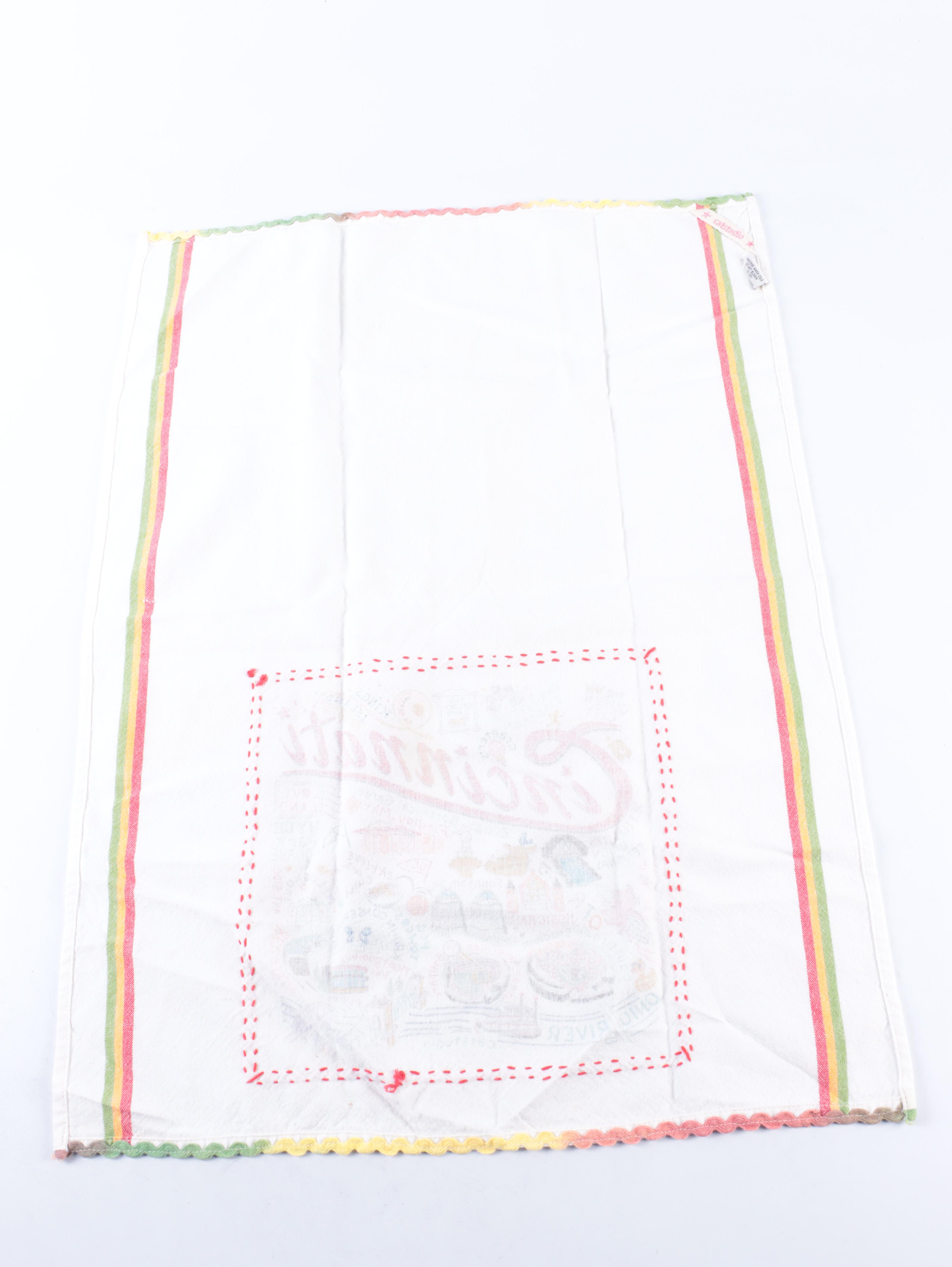 Le Creuset "Cool Mint" Pitcher and Custard Cups with Clay Baker and Dish Towel