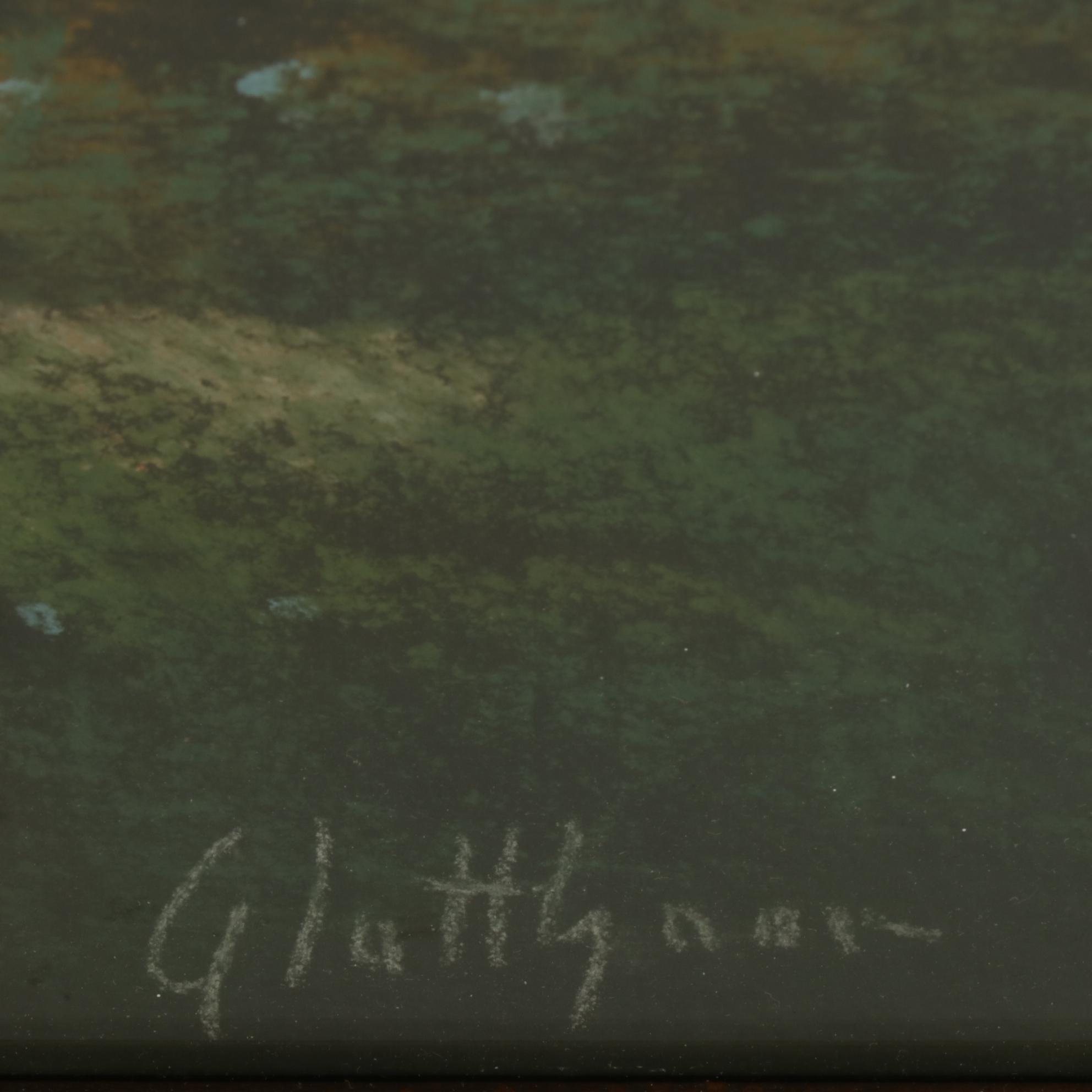 Albert Glatthaar Landscape Pastel Drawing "Moon Night," Early 20th Century