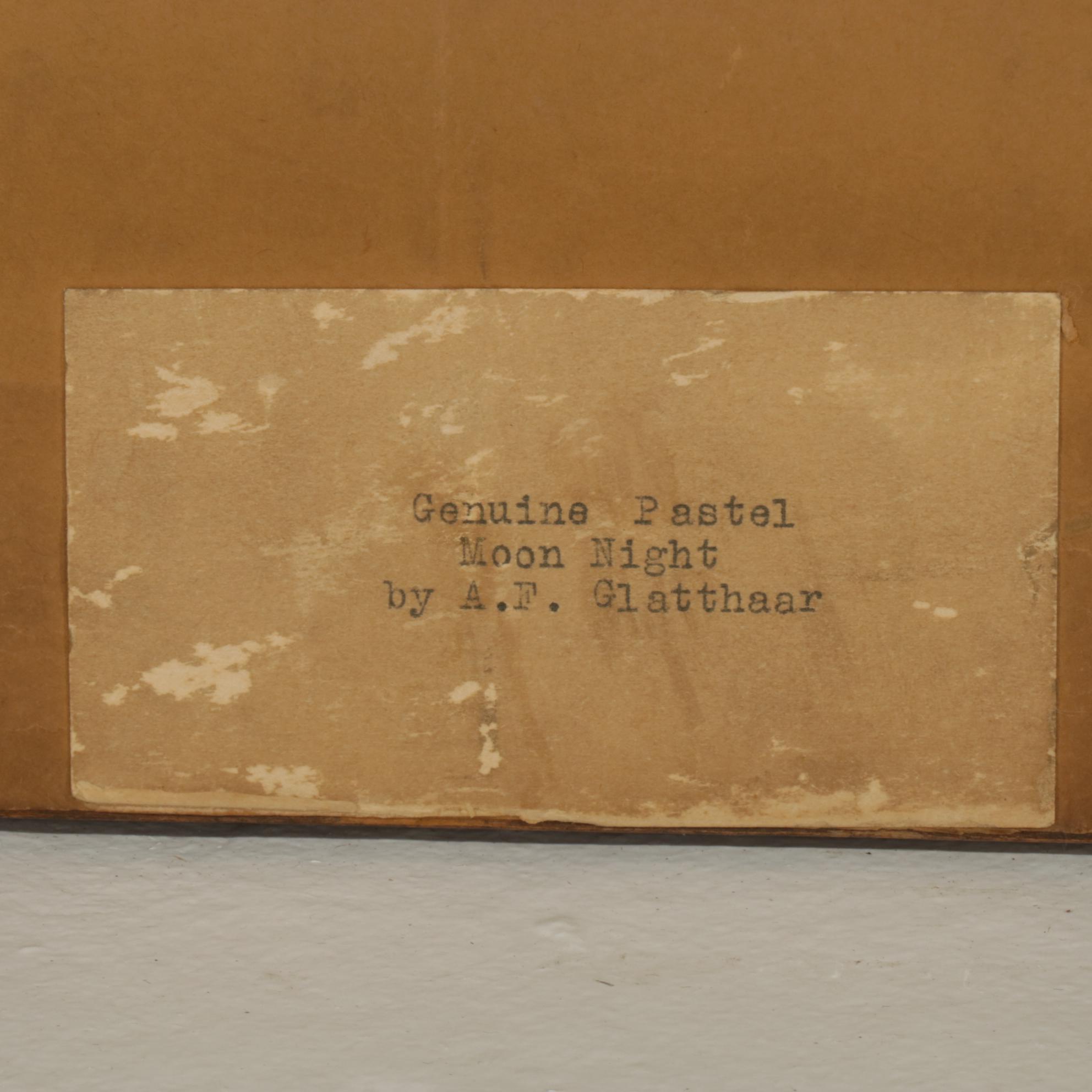 Albert Glatthaar Landscape Pastel Drawing "Moon Night," Early 20th Century