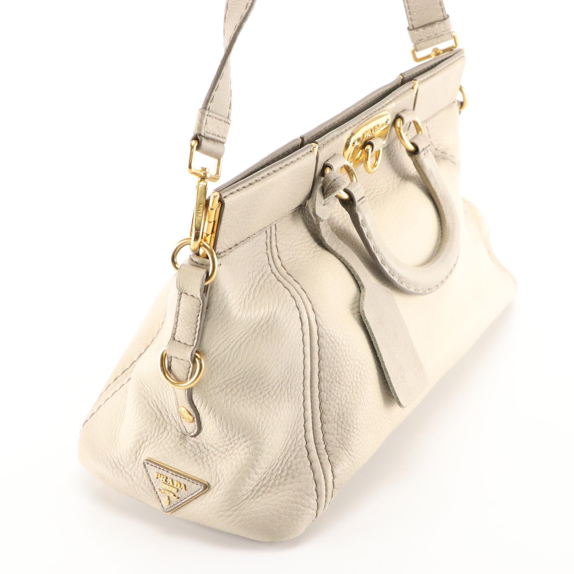 Prada Frame Two-Way Bag in Ice Gray Verco Deerskin Leather