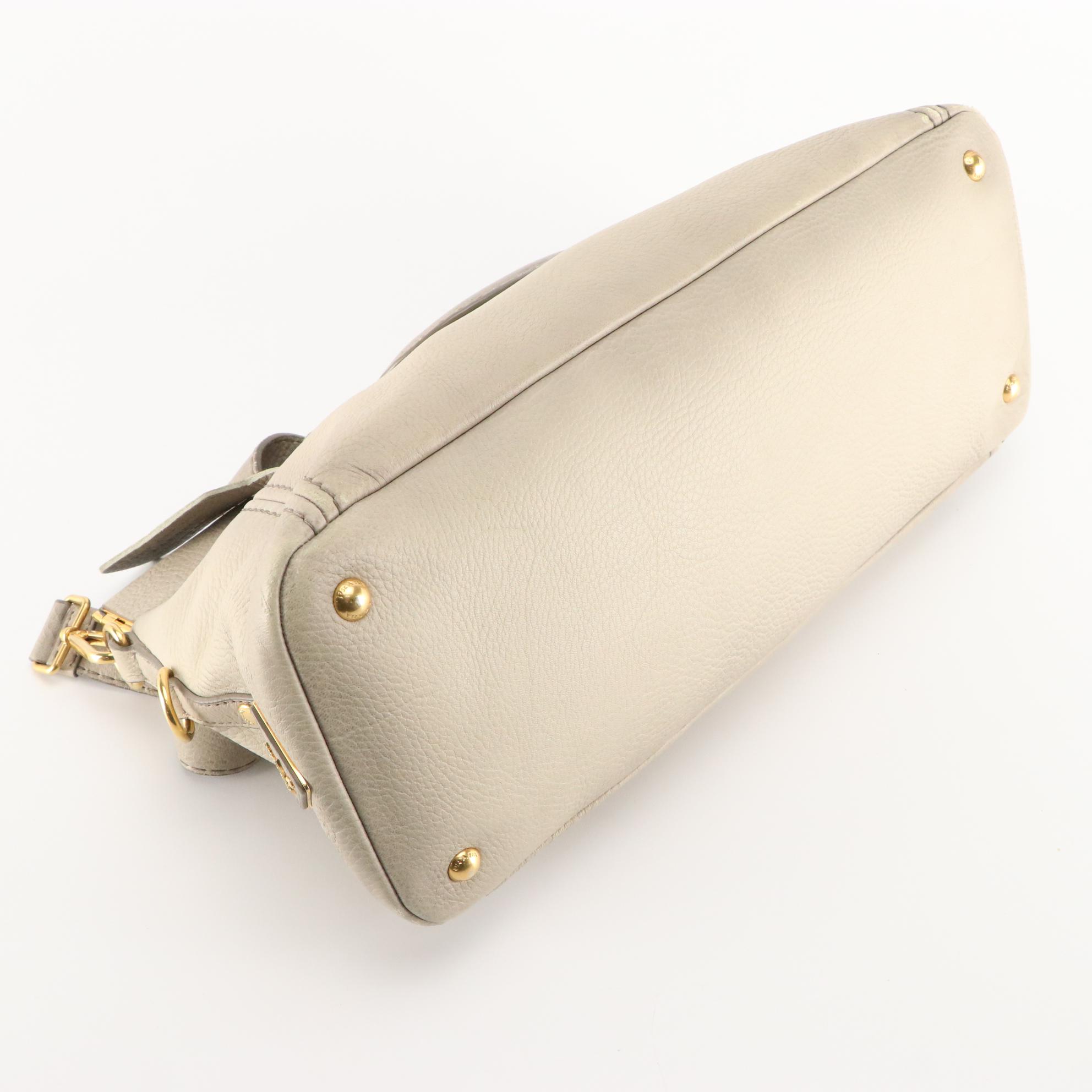 Prada Frame Two-Way Bag in Ice Gray Verco Deerskin Leather