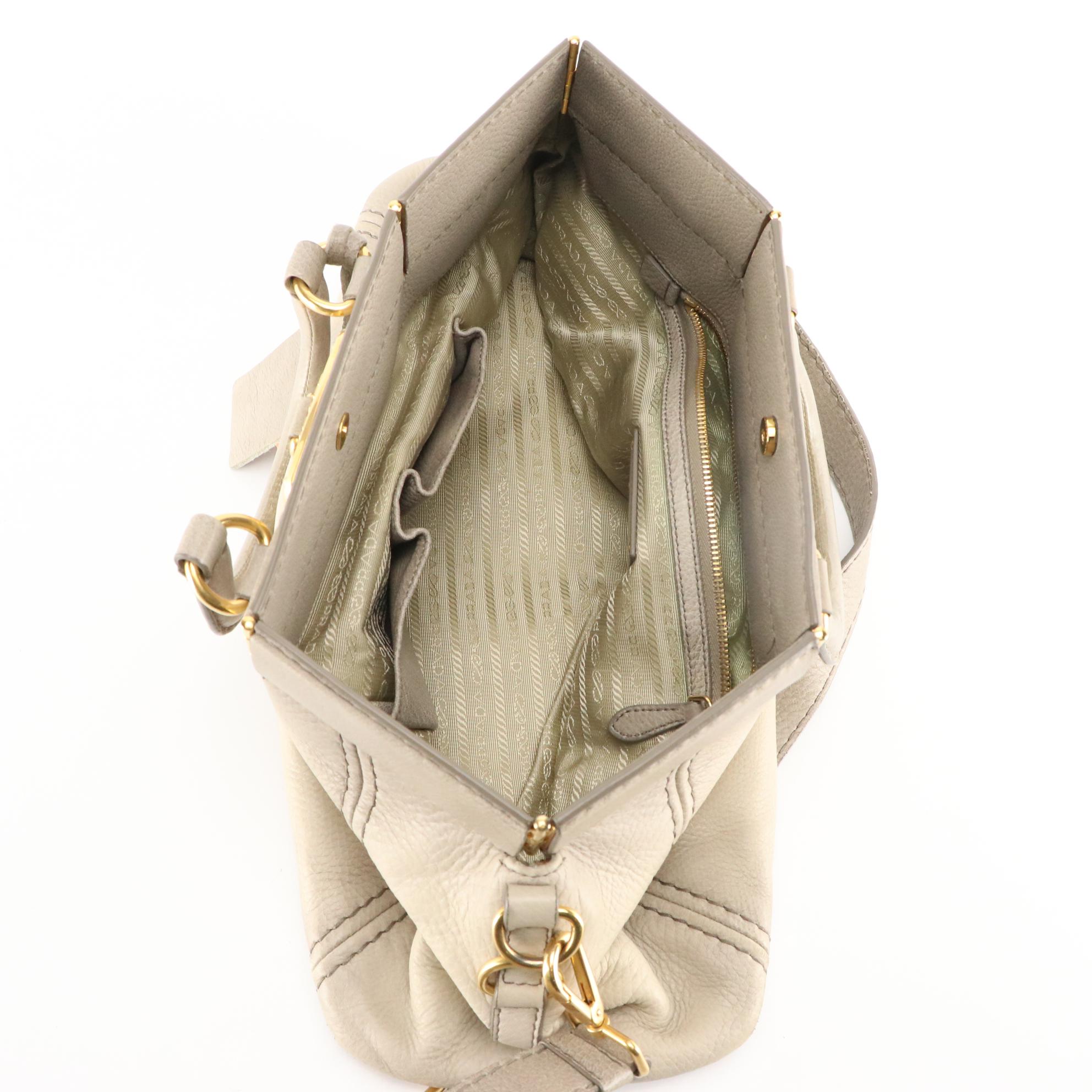 Prada Frame Two-Way Bag in Ice Gray Verco Deerskin Leather