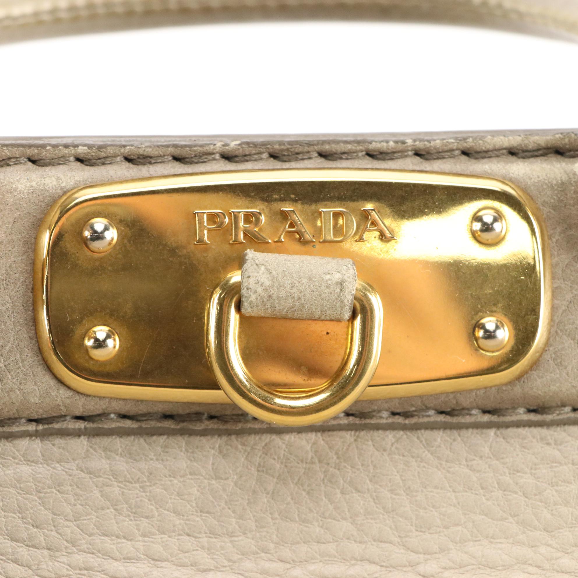 Prada Frame Two-Way Bag in Ice Gray Verco Deerskin Leather