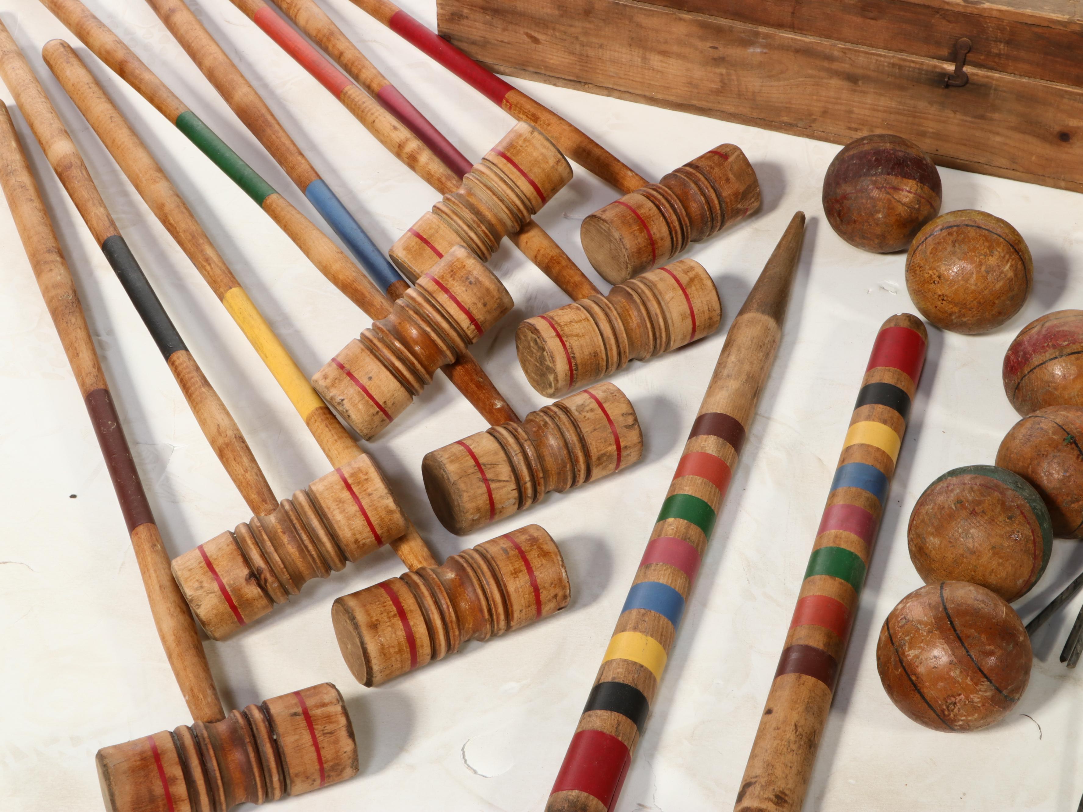 Painted Wood Lawn Croquet Set With Crate