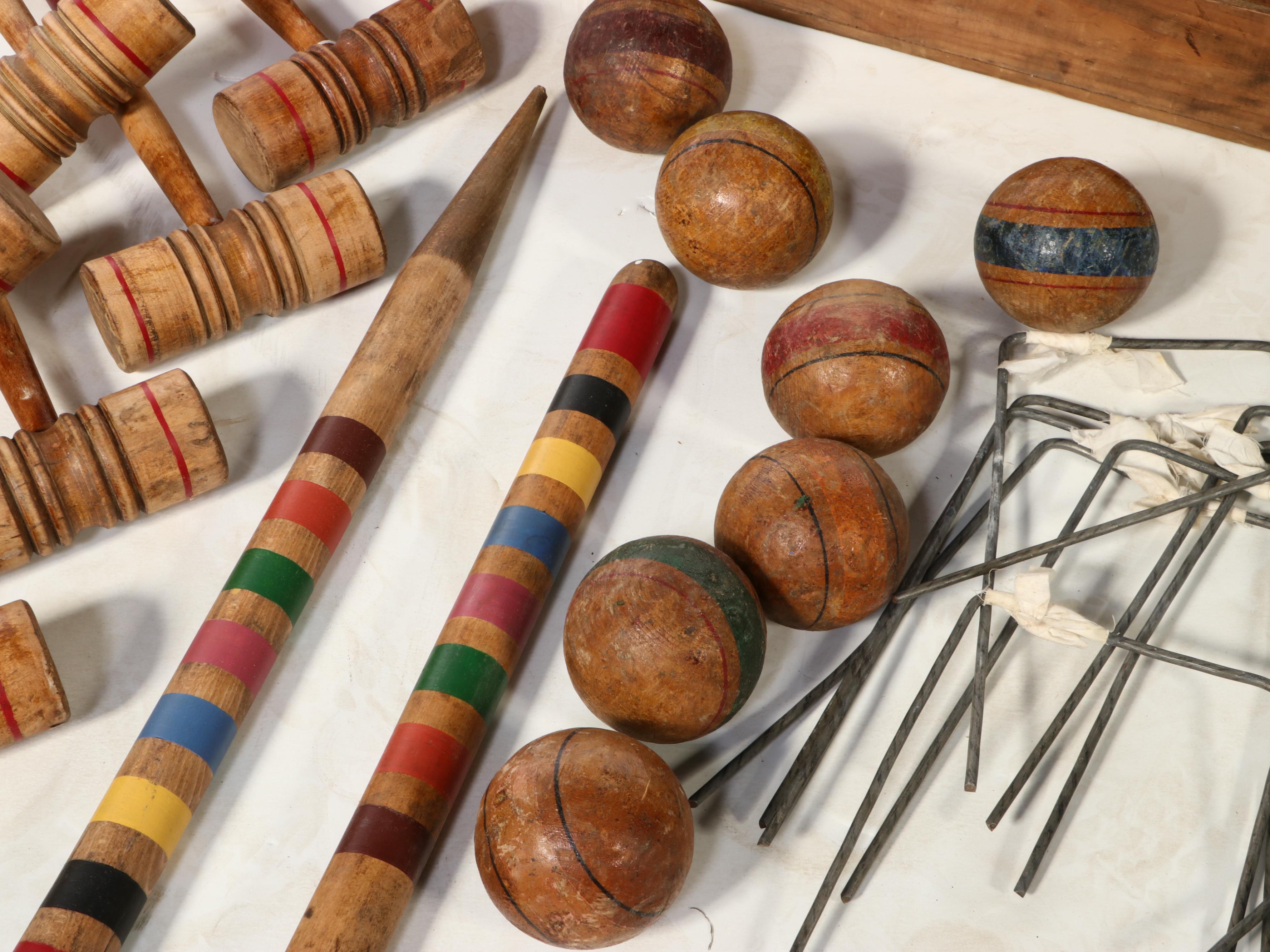 Painted Wood Lawn Croquet Set With Crate