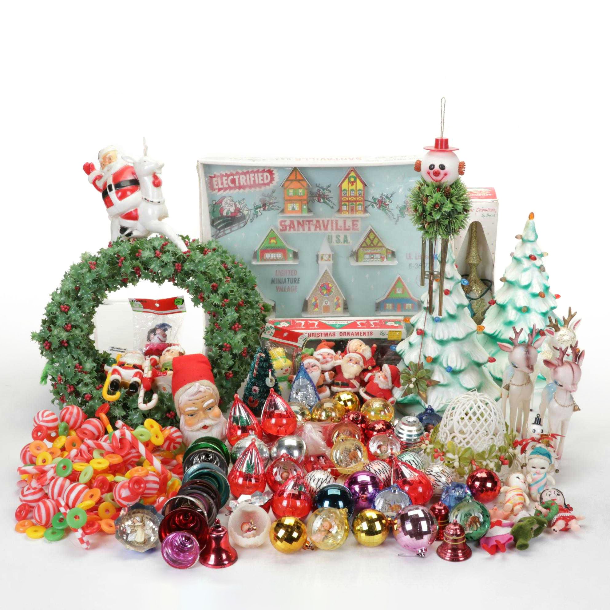Assorted Table Top Christmas Decor, Ornaments, & More, Mid to Late 20th Century