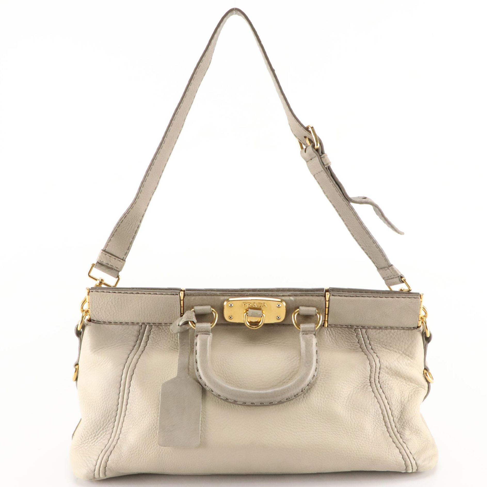 Prada Frame Two-Way Bag in Ice Gray Verco Deerskin Leather